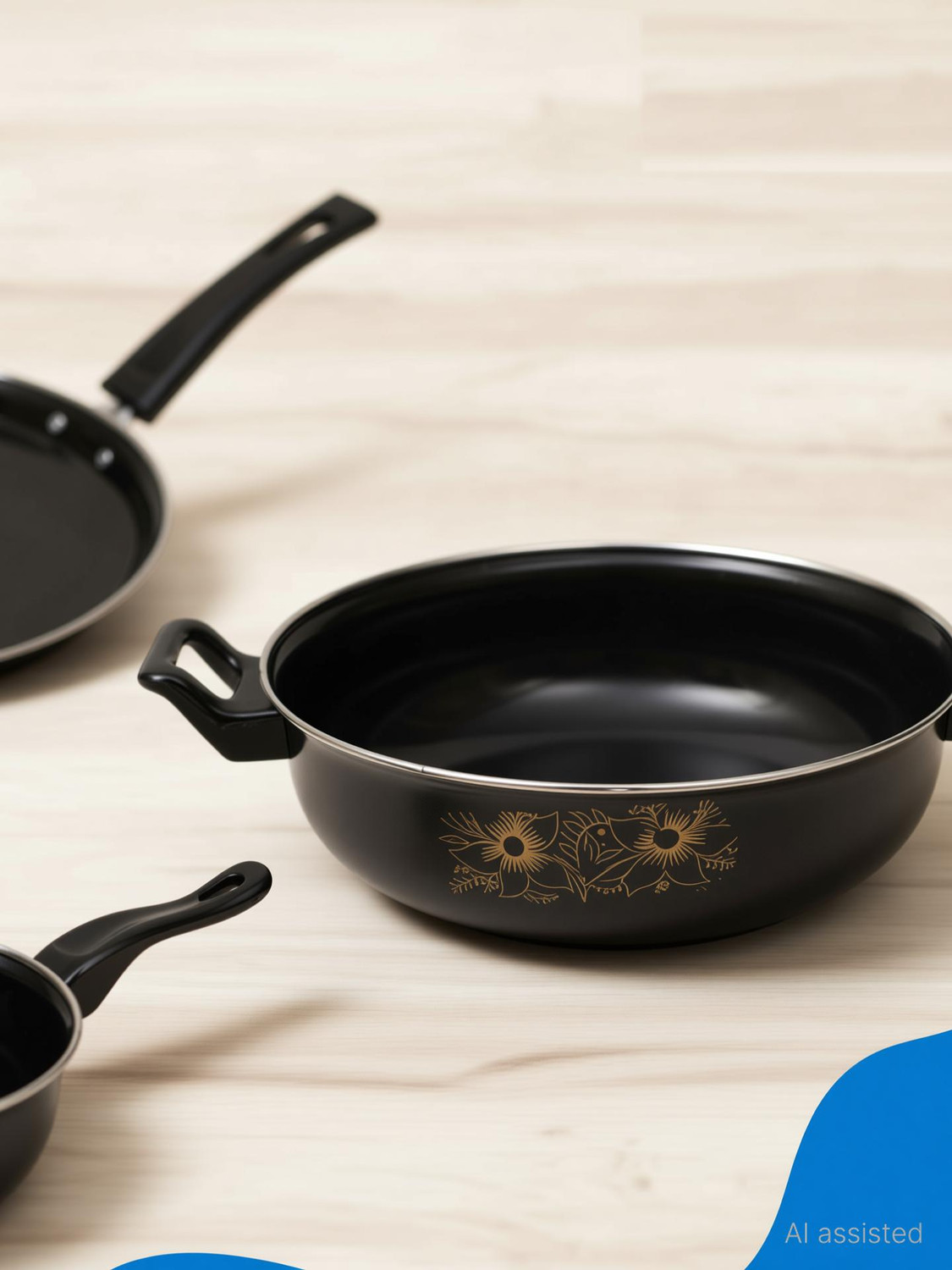 Image of SILVOSWAN Non-Stick Cookware Set - Kadhai, Tawa & Sauce Pan - Induction Bottom Non-Stick Coated Cookware Set