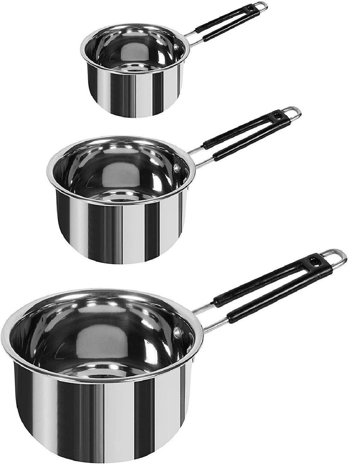 RBGIIT SS_11 Stainless Steel (22 Guage, Heavy Material) Sauce Pan / Milk - Tea PAN 3 pcs Combo Set Capacity:- 1, 1.5, 2 Liter Sauce Pan 15.5 cm, 17 cm, 18.5 cm Diameter Cookware Set Stainless Steel Sauce Pan/Milk PAN/Tea PAN/Tapeli/Patila/Bhagona Stainless Steel Base Sauce & Milk pan, Sauce and Milk Pot, Tea & Coffee Pan with PVC Grip Handle, Sturdy Shape for Unique Look Cookware Set