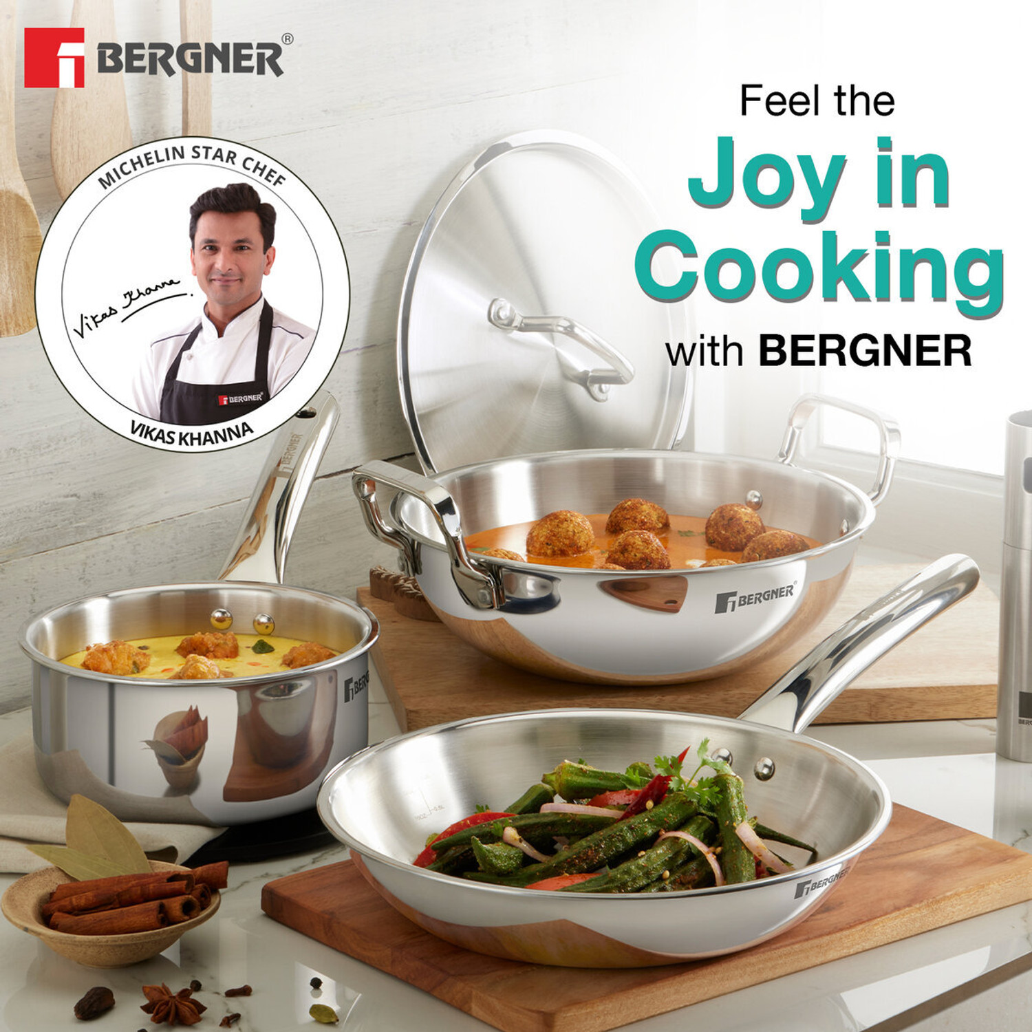 Image of BERGNER Bergner Tripro 4 Pcs Triply Stainless Steel Set / Induction Bottom Cookware Set