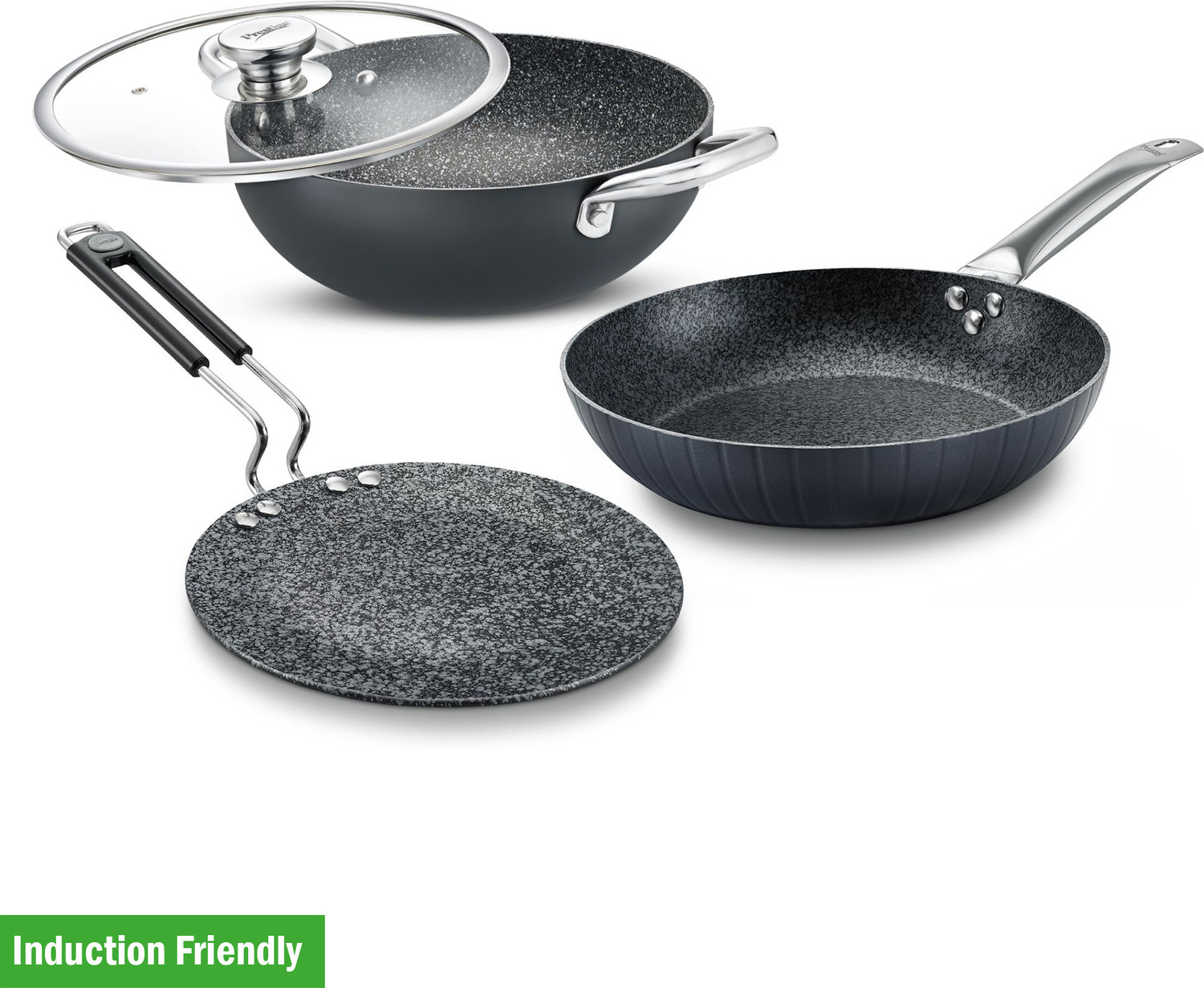 Image of Prestige Durastone BYK 6 Layers coating Set-Tawa-24.5cm+Kadai-24cm+Fry Pan-24cm Induction Bottom Non-Stick Coated Cookware Set