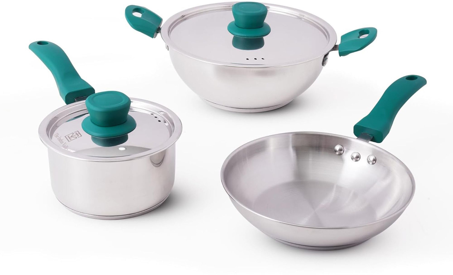 Image of The Indus Valley Stainless steel cookware set of 5 | Kadai, Frypan, Sauce pan Induction Bottom Cookware Set