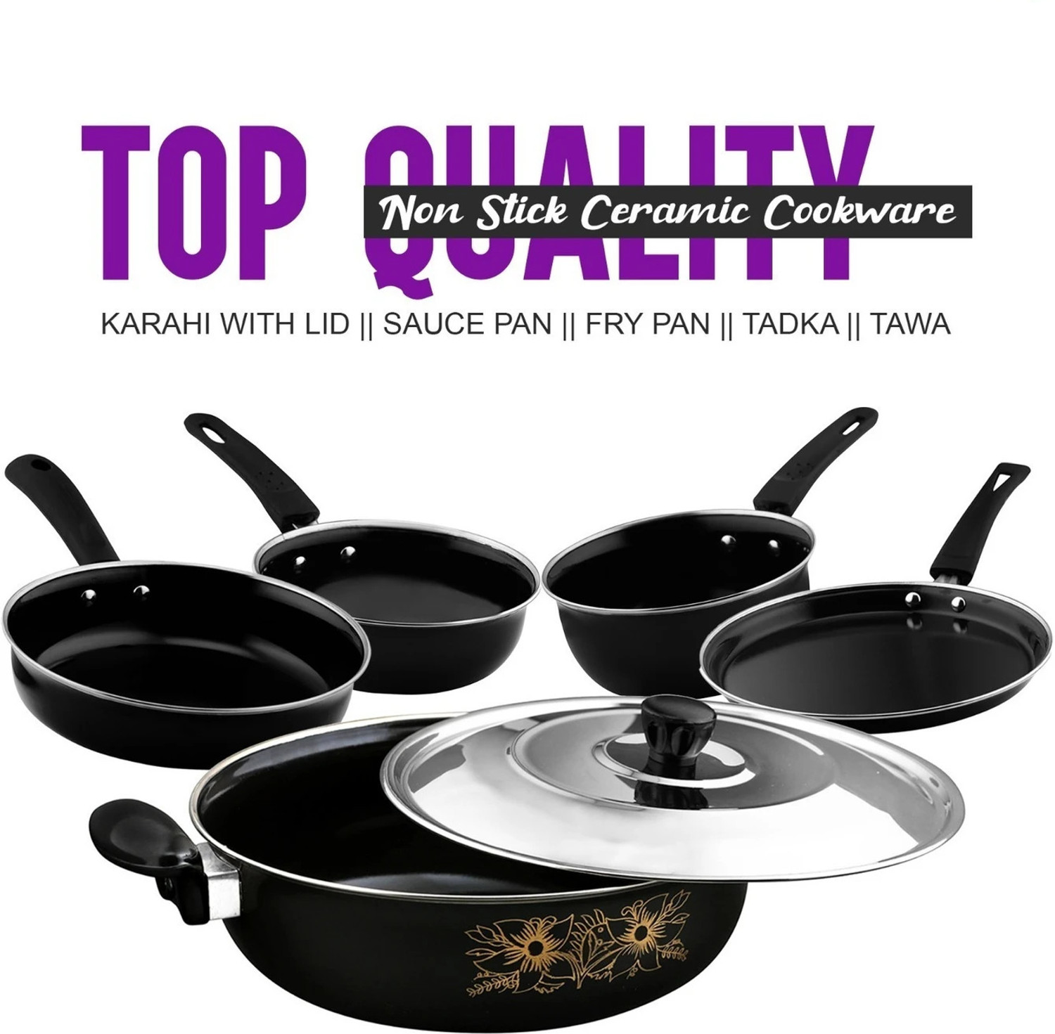 Image of Maharajee Best Kitchen Cookware Gift Induction Bottom Non-Stick Coated Cookware Set