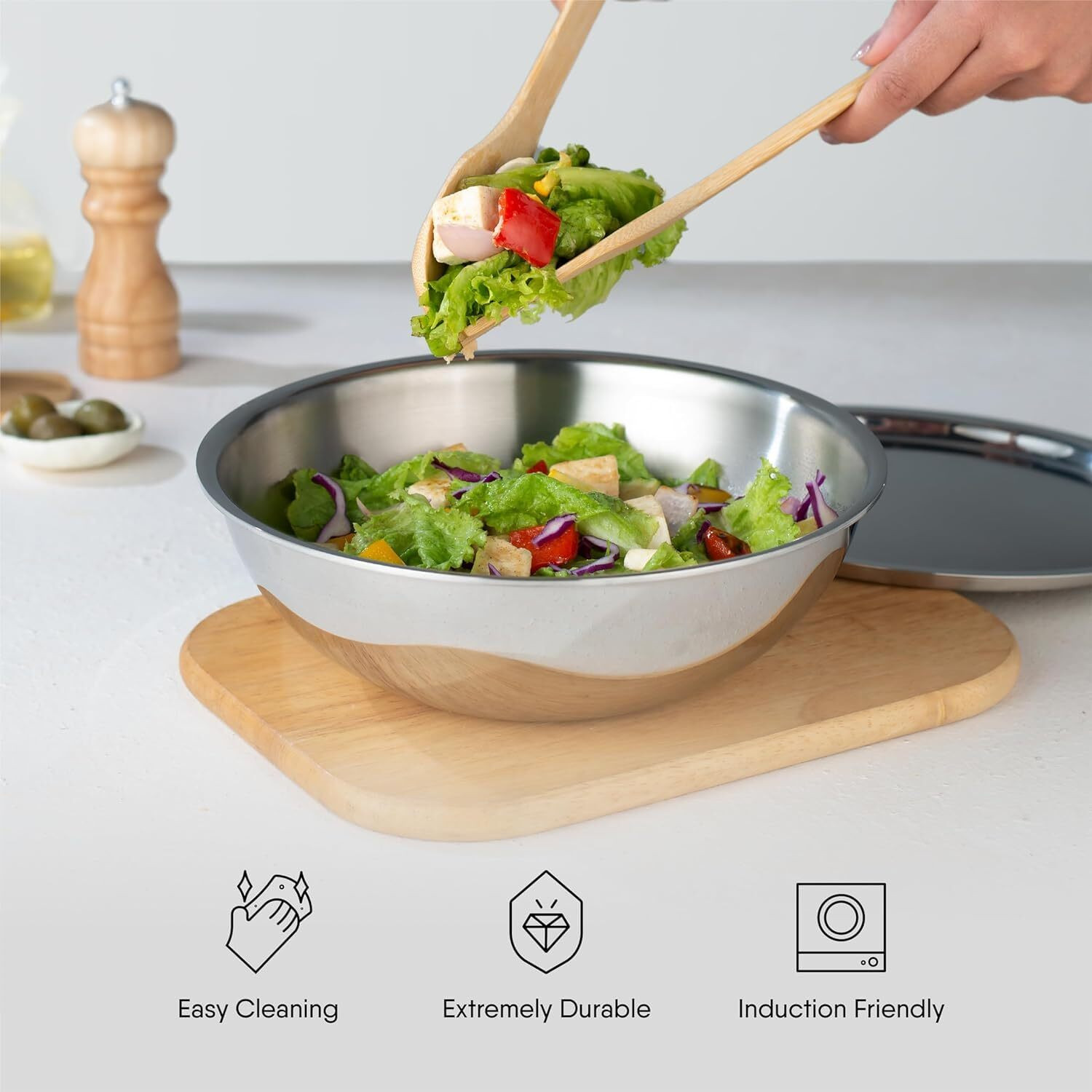 Image of WAYMORE Triply Cookware set with 100% Toxin-Free,No Chemical Coating Tasla Set with Lid 3.5 L capacity 26 cm diameter