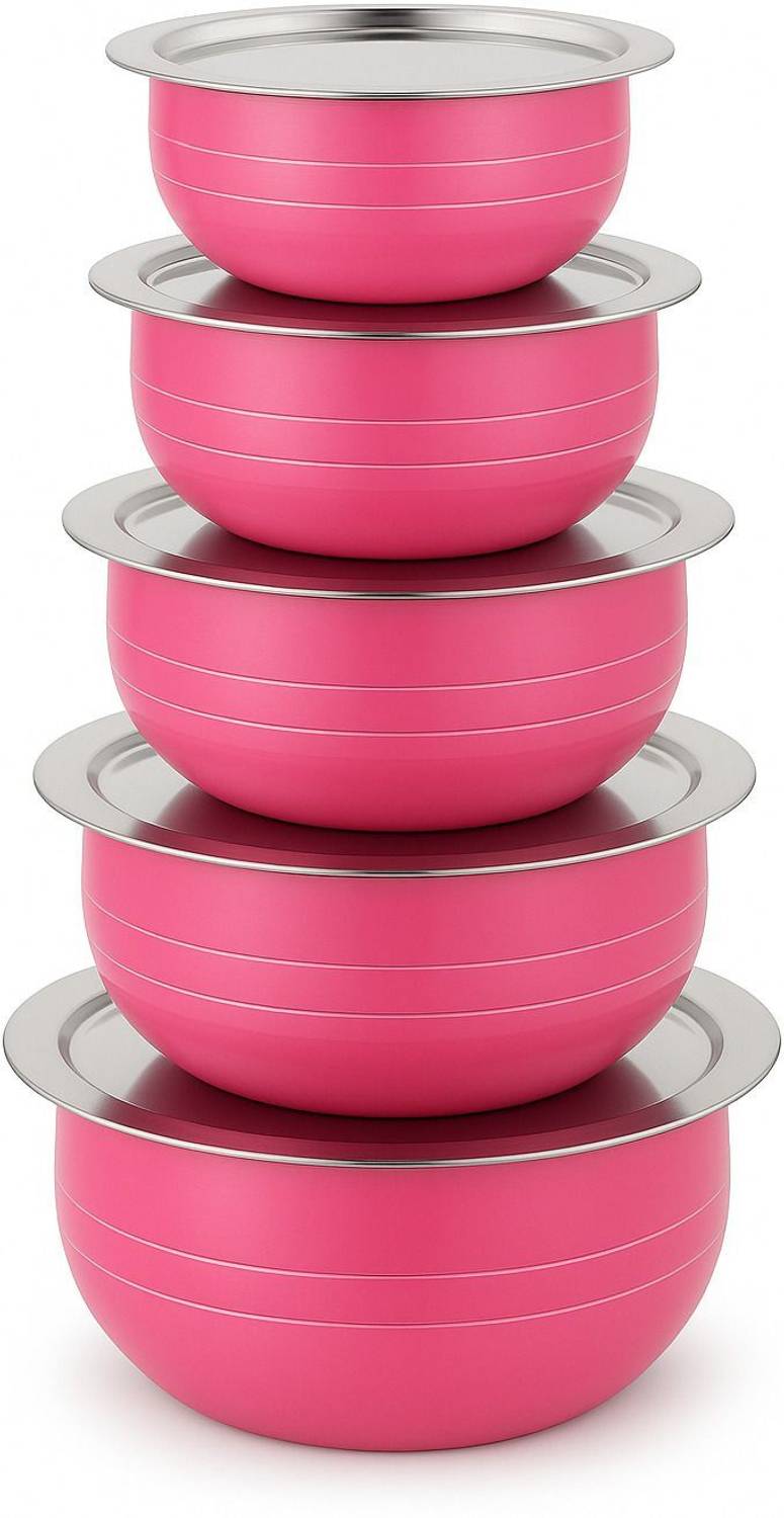 LIMETRO STEEL Set of 5 Steel Handi Set (Pink) / Urli Set / Steel Cookware Set Cookware Set