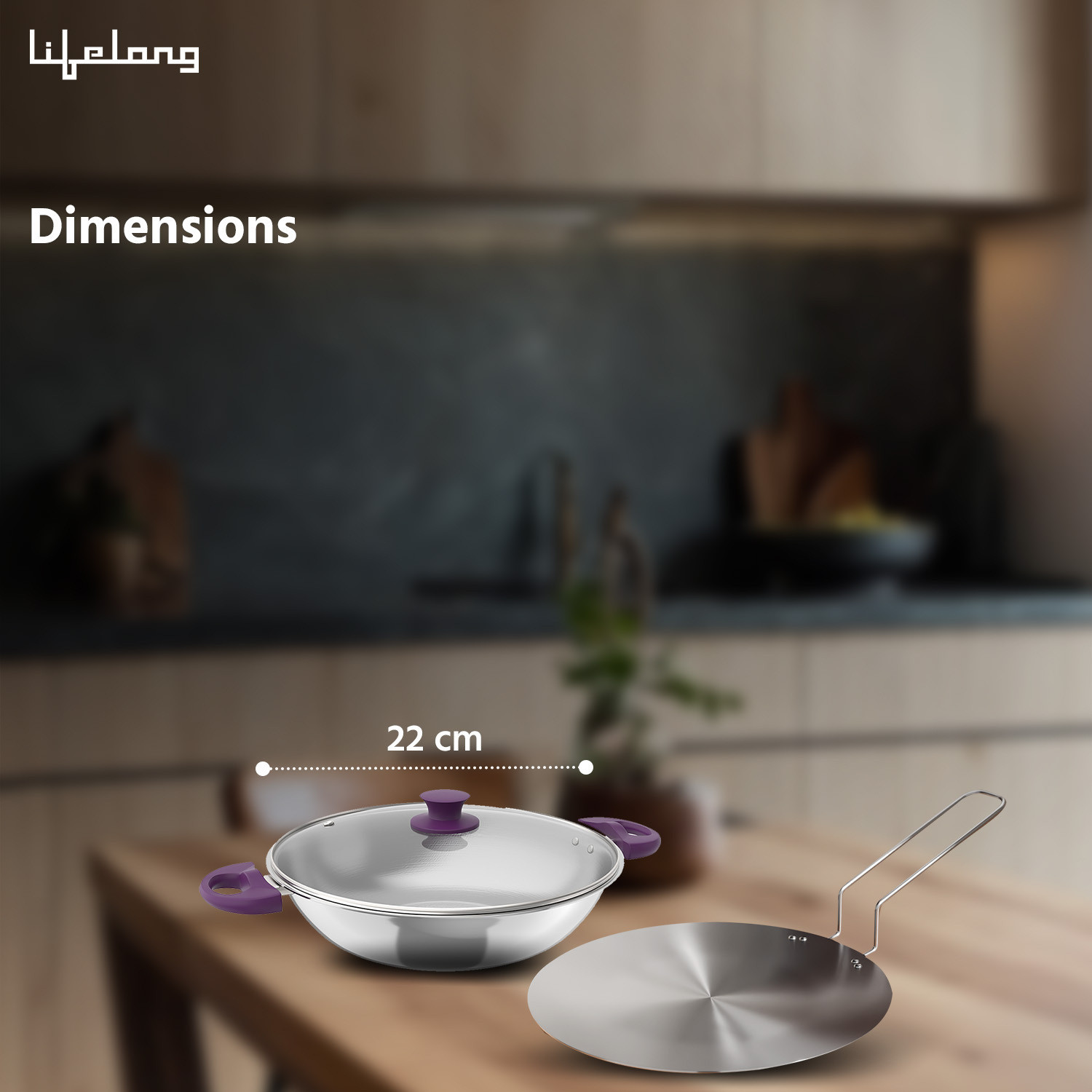 Image of Lifelong LLTPC4 Combo Kadhai (22 CM), Roti Tawa Induction Bottom Cookware Set