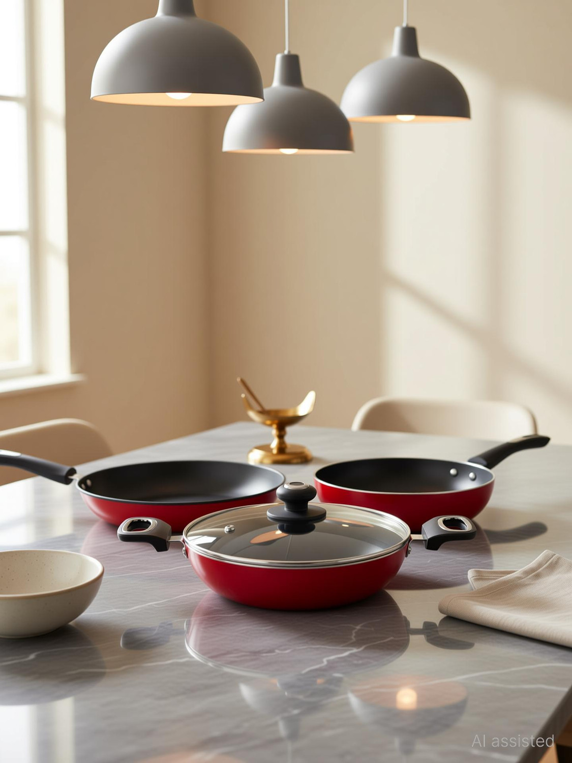 Image of Preethi Dura Collection Non Stick Set, 28cm Tawa, 26cm Frying Pan, 26cm Kadai,With Lid Induction Bottom Non-Stick Coated Cookware Set (Aluminium, 3 - Piece)