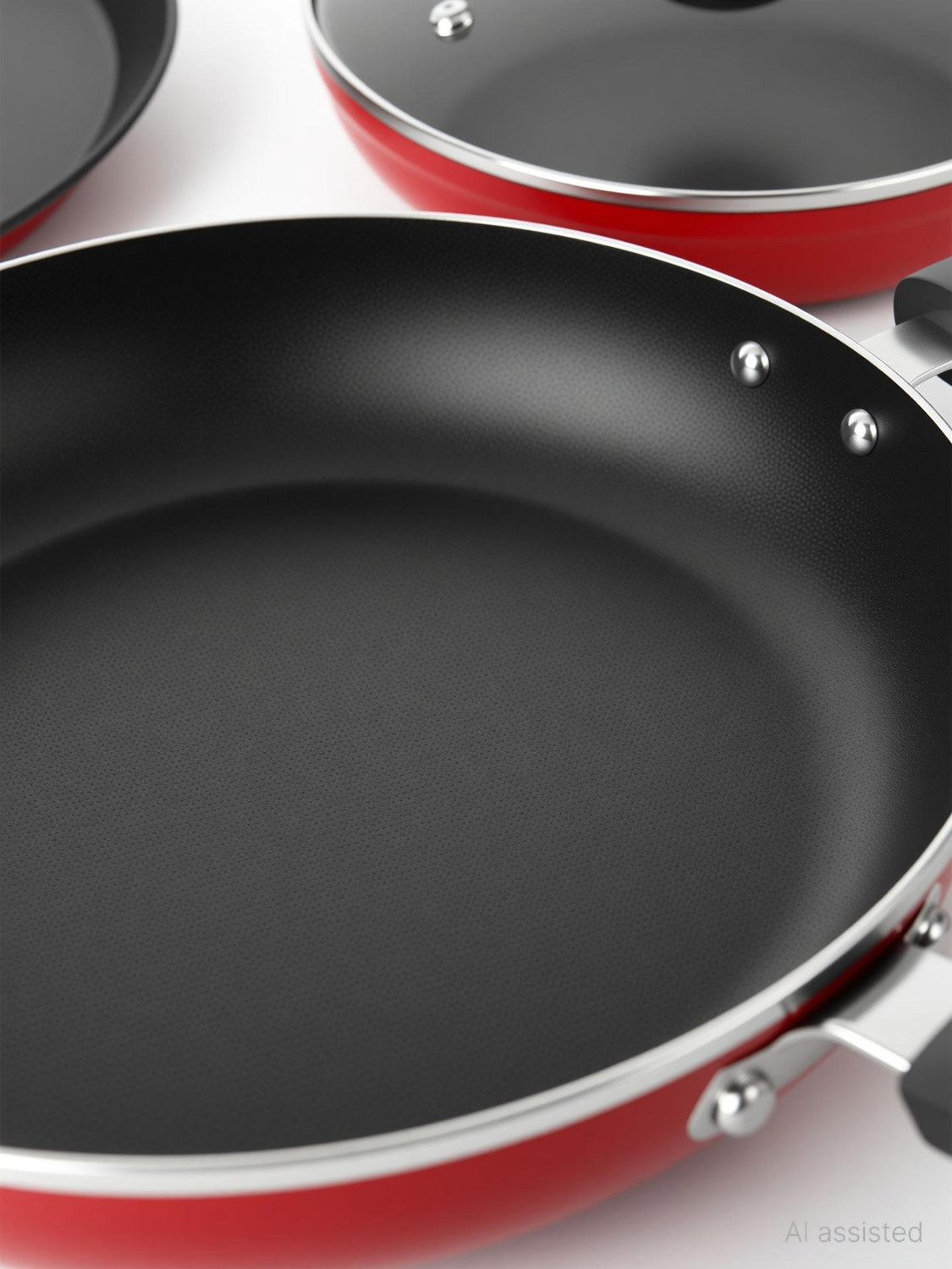 Image of Preethi Dura Collection Non Stick Set, 28cm Tawa, 26cm Frying Pan, 26cm Kadai,With Lid Induction Bottom Non-Stick Coated Cookware Set (Aluminium, 3 - Piece)