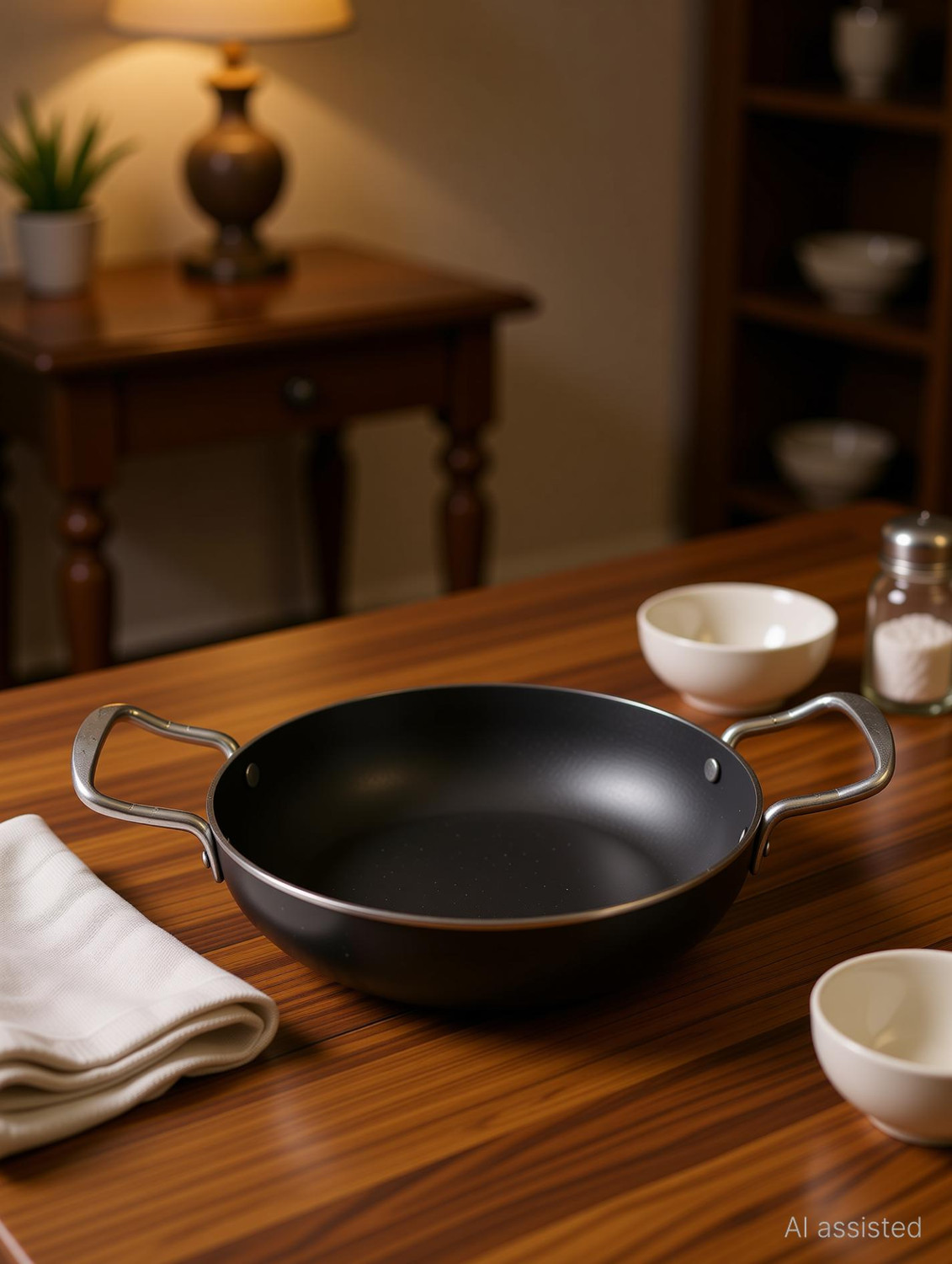 Image of Gaurangi Iron Deep Kadai Frying Pan Cooking Fry Pan Heavy Base Iron KadhaI for kitchen Kadhai 23.5 cm diameter 2.25 L capacity