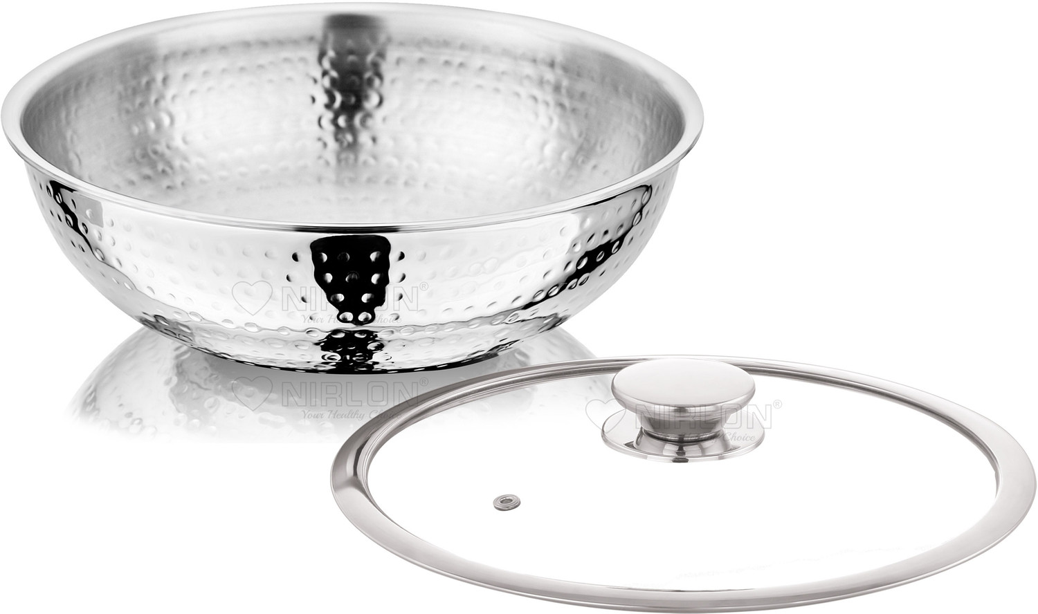 Image of NIRLON Hammered Triply Steel Cookware Tasla Set of 2 22cm-2.1L with Glass Lid Induction Bottom Cookware Set