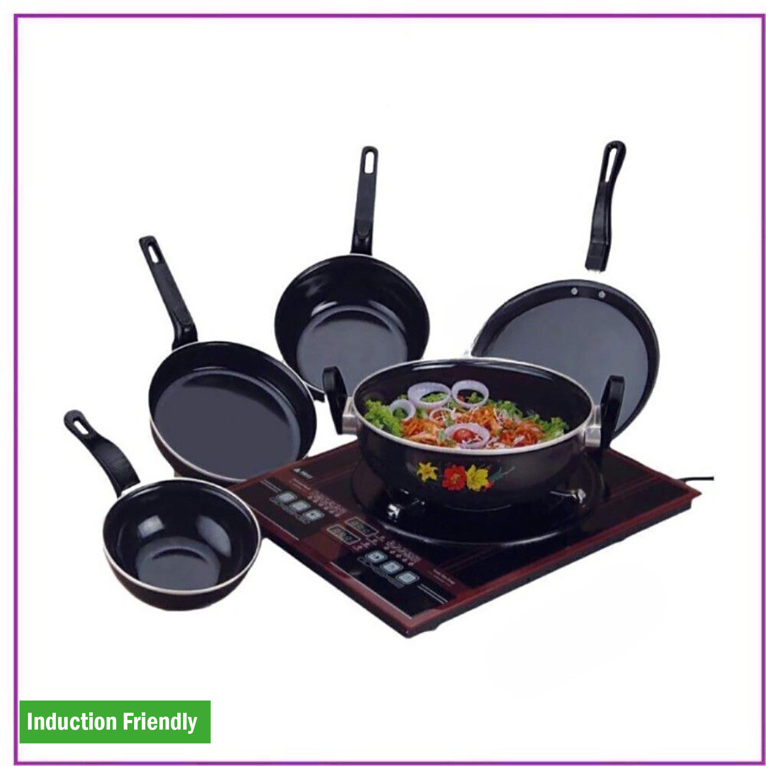 Image of Kashvi NEW25 Aluminium Cookware Set of 5Pcs (Kadai, Tawa, Fry Pan, Sauce Pan, Tadka) Induction Bottom Cookware Set