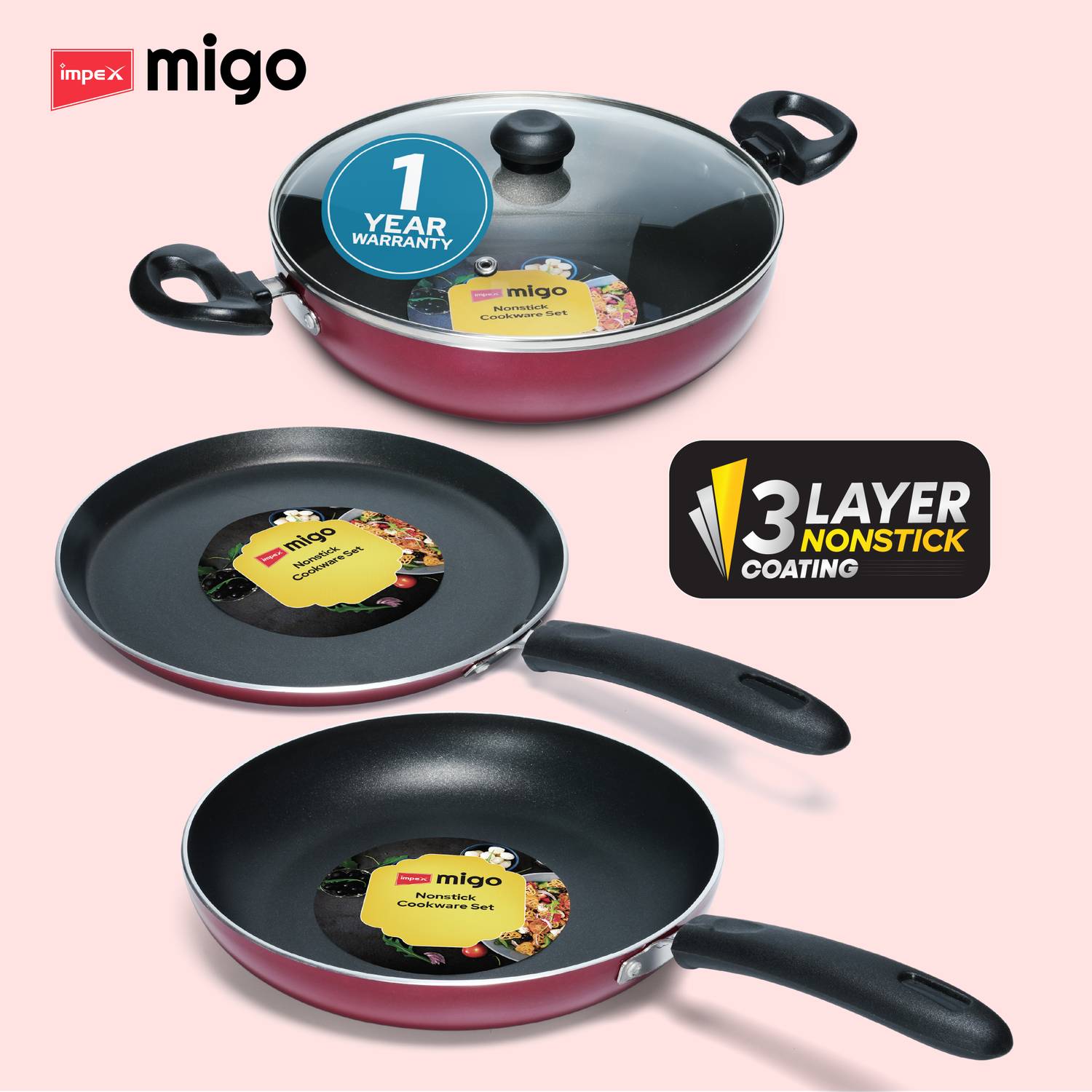 IMPEX FKT SET MAROON (M) Non-Stick Cookware Set - Image 1