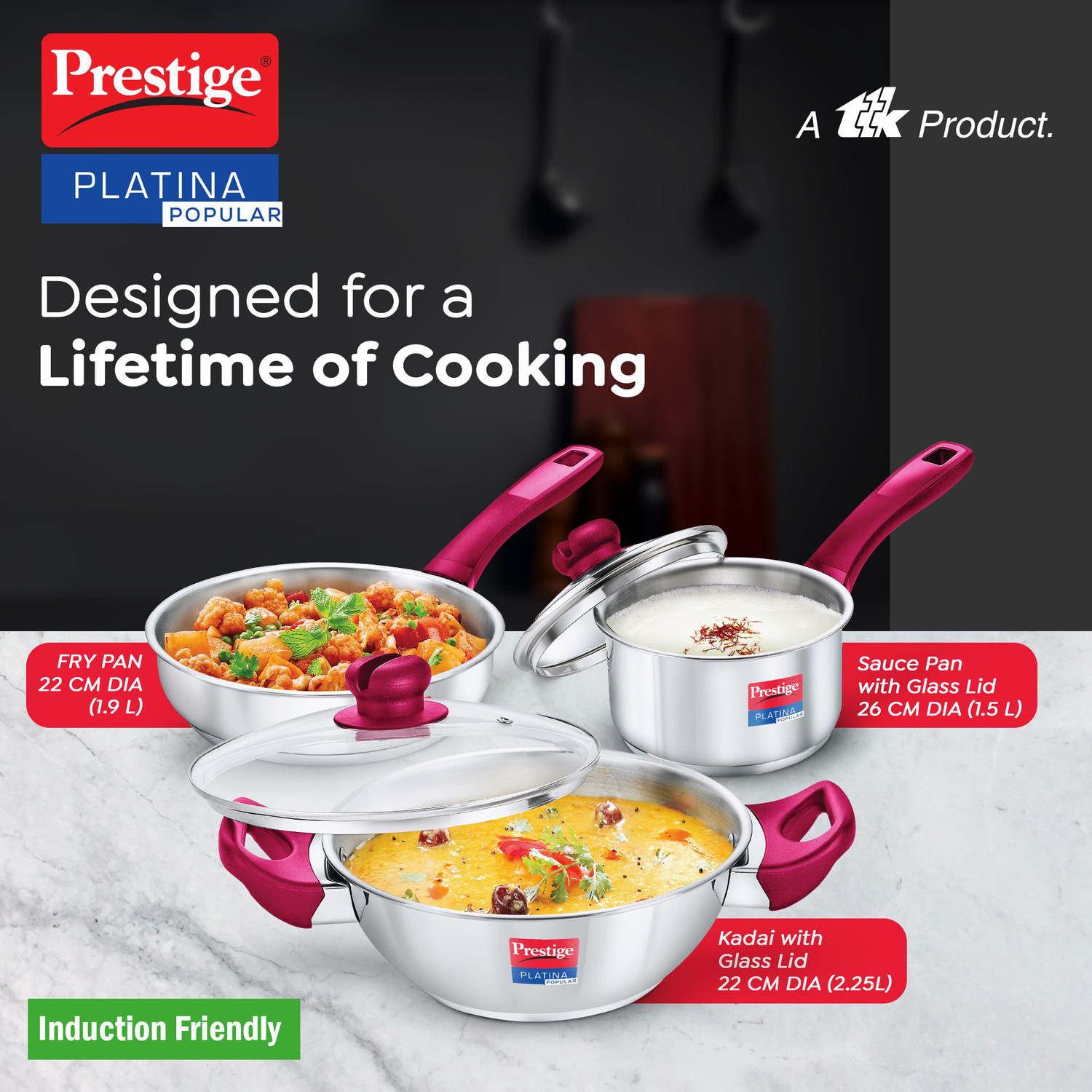 Image of Prestige Platina Popular Induction Bottom Cookware Set