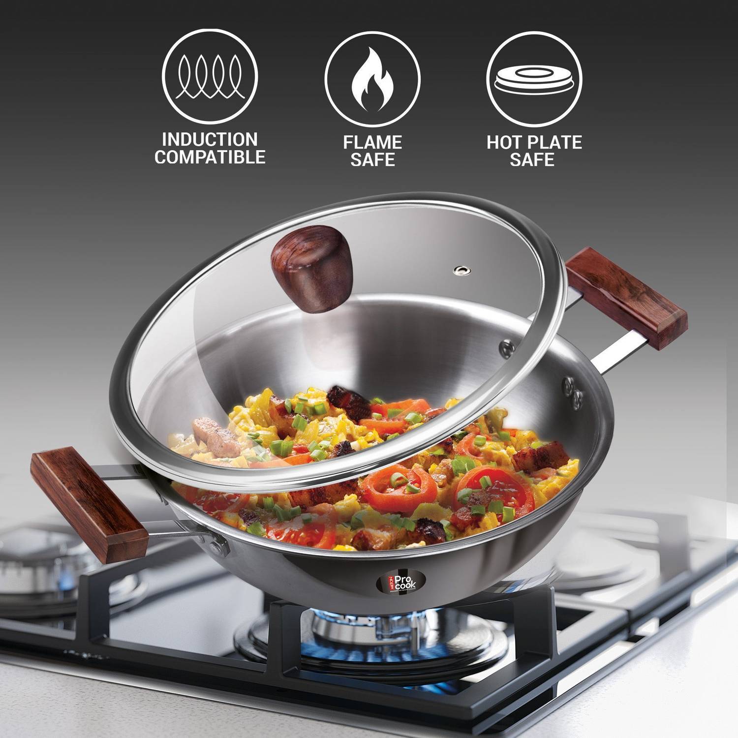 MILTON Procook Triply Stainless Steel 4pc with Wood Handle