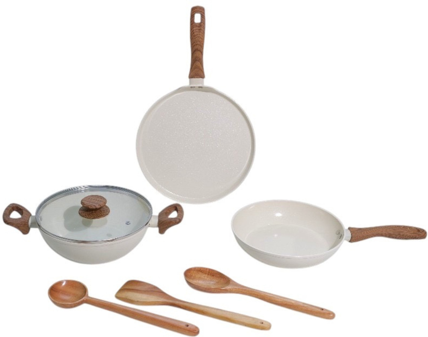 Image of Stellyfire Stellyfire Forged Ceramic 3 pcs Combo Cookware set (White) Induction Bottom Non-Stick Coated Cookware Set