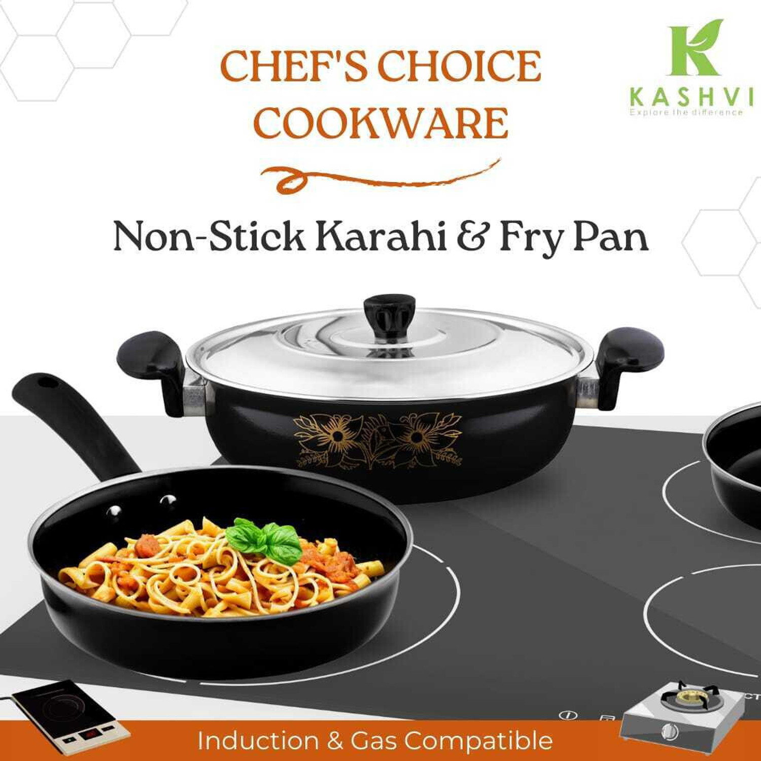 Image of cookpro Best Festival Combo Kadhai /Karahi with lid+ Fry Pan Combo Kitchen Set Induction Bottom Non-Stick Coated Cookware Set