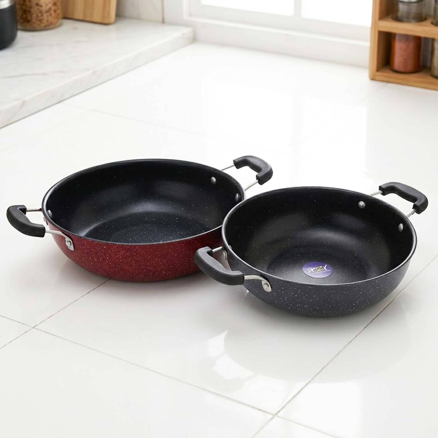 Dozy Non-Stick Aluminumwith, Induction Bottom & Cool-Touch Handles(Red/Grey) Induction Bottom Non-Stick Coated Cookware Set — Fry Pans & Cookware Sets