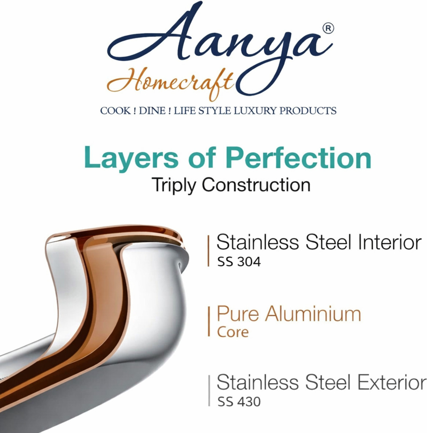 Image of Aanya Homecraft Smart Cook 4 pcs Tri-Ply Stainless Steel Induction Bottom Cookware Set
