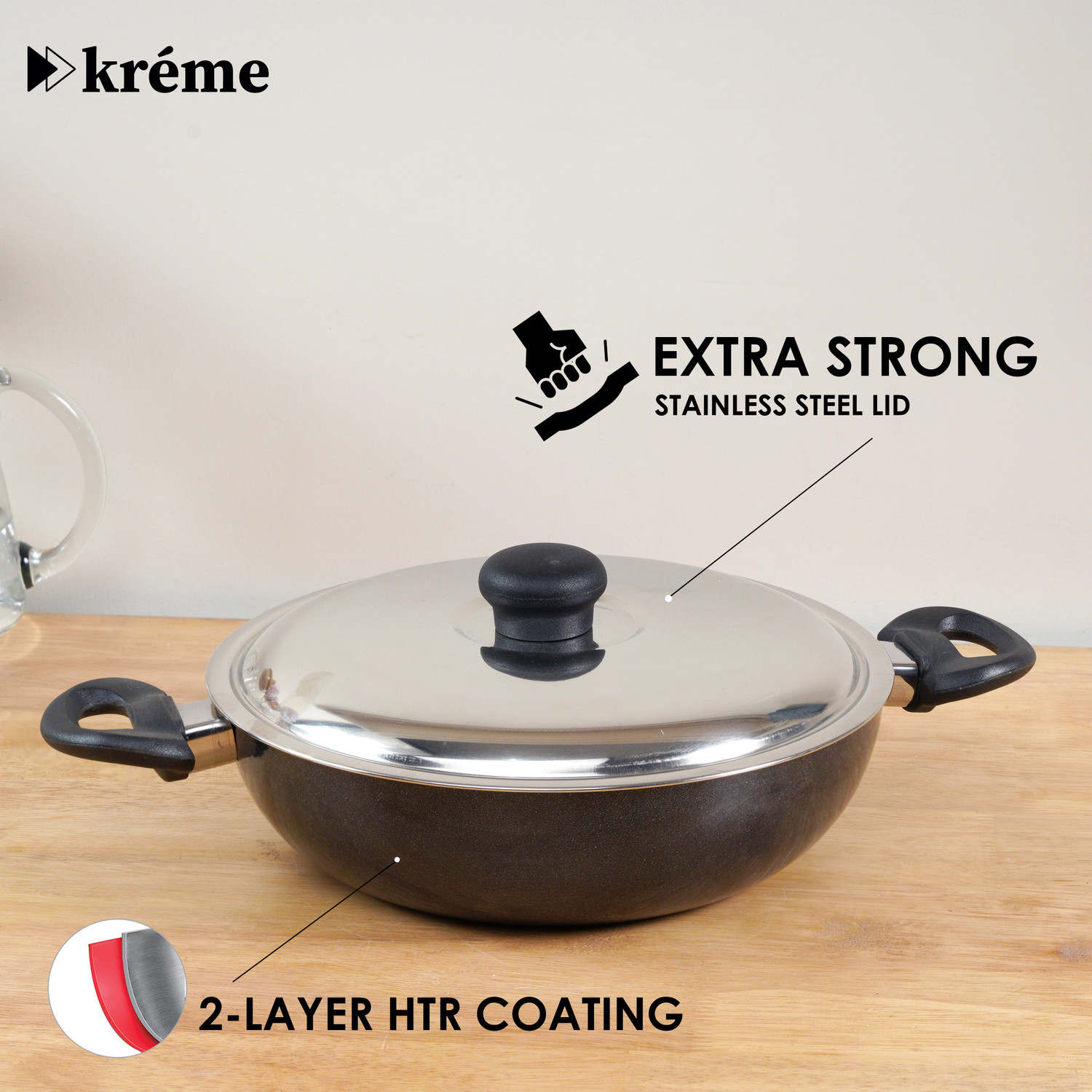 Image of Kreme Kitchen Starter Kit Non-Stick Coated Cookware Set (Aluminium, 7 - Piece)