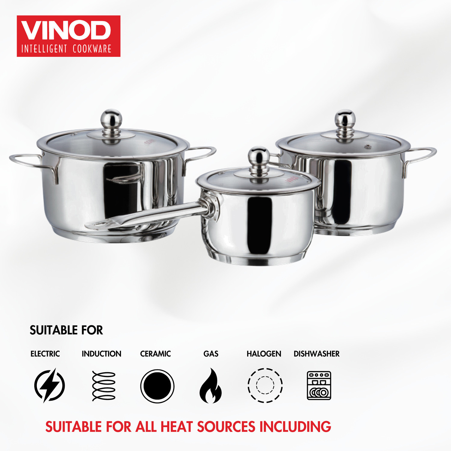 Image of VINOD Stainless Steel Induction Friendly Tuscany 3 Pcs Induction Bottom Cookware Set
