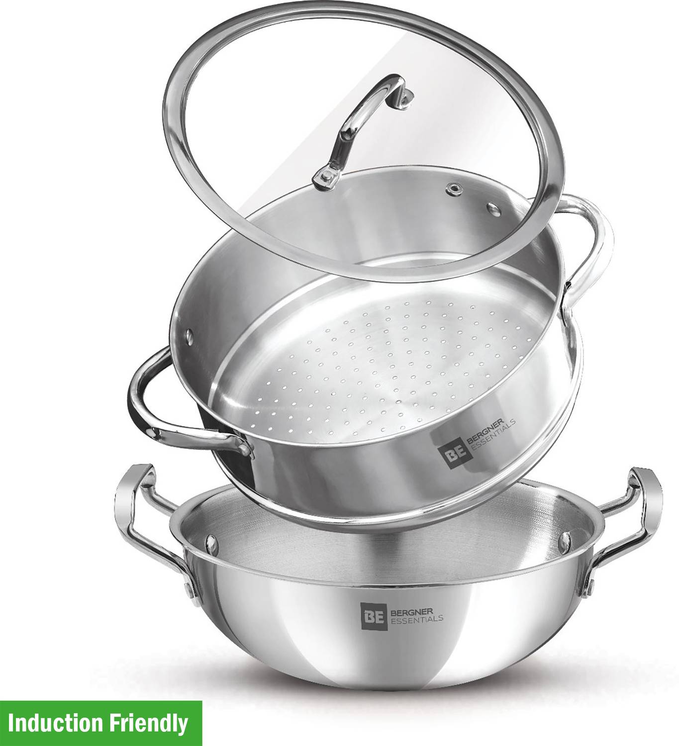 BERGNER BE Bergner Essentials Tri-Ply Stainless Steel 3 Pcs Cookware Set Induction Bottom Cookware Set