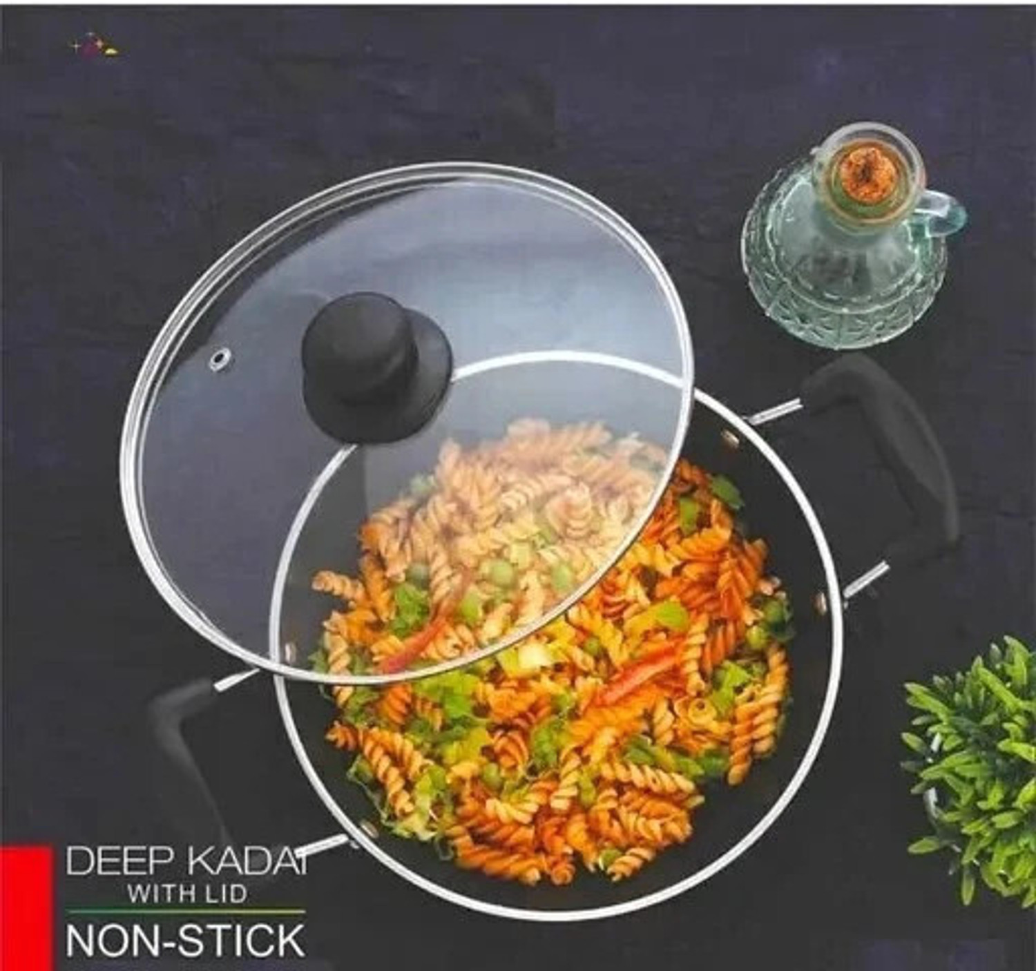 Image of Bola Kadhai 24cm Non-Stick with Glass Lid Non-Stick Coated Cookware Set