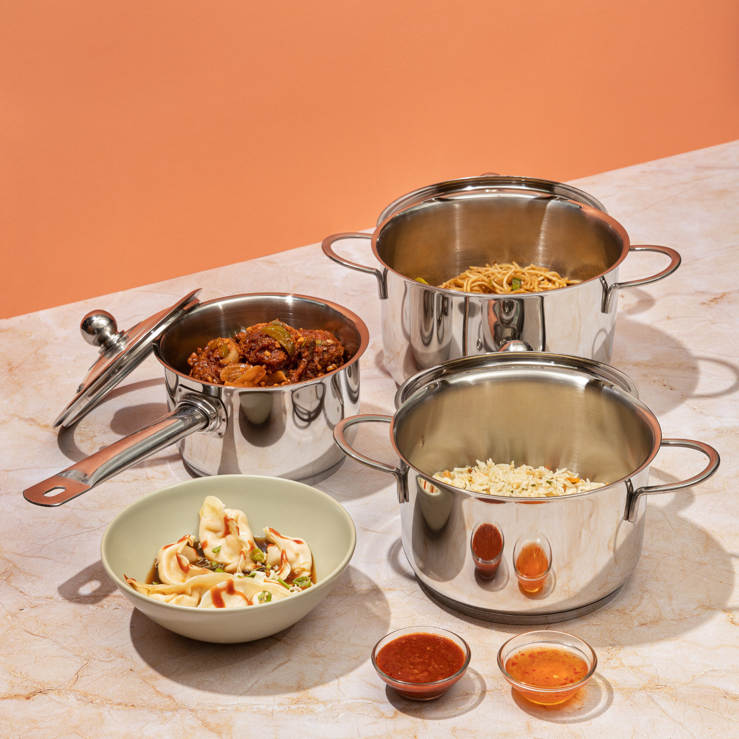 Image of VINOD Stainless Steel Induction Friendly Tuscany 3 Pcs Induction Bottom Cookware Set