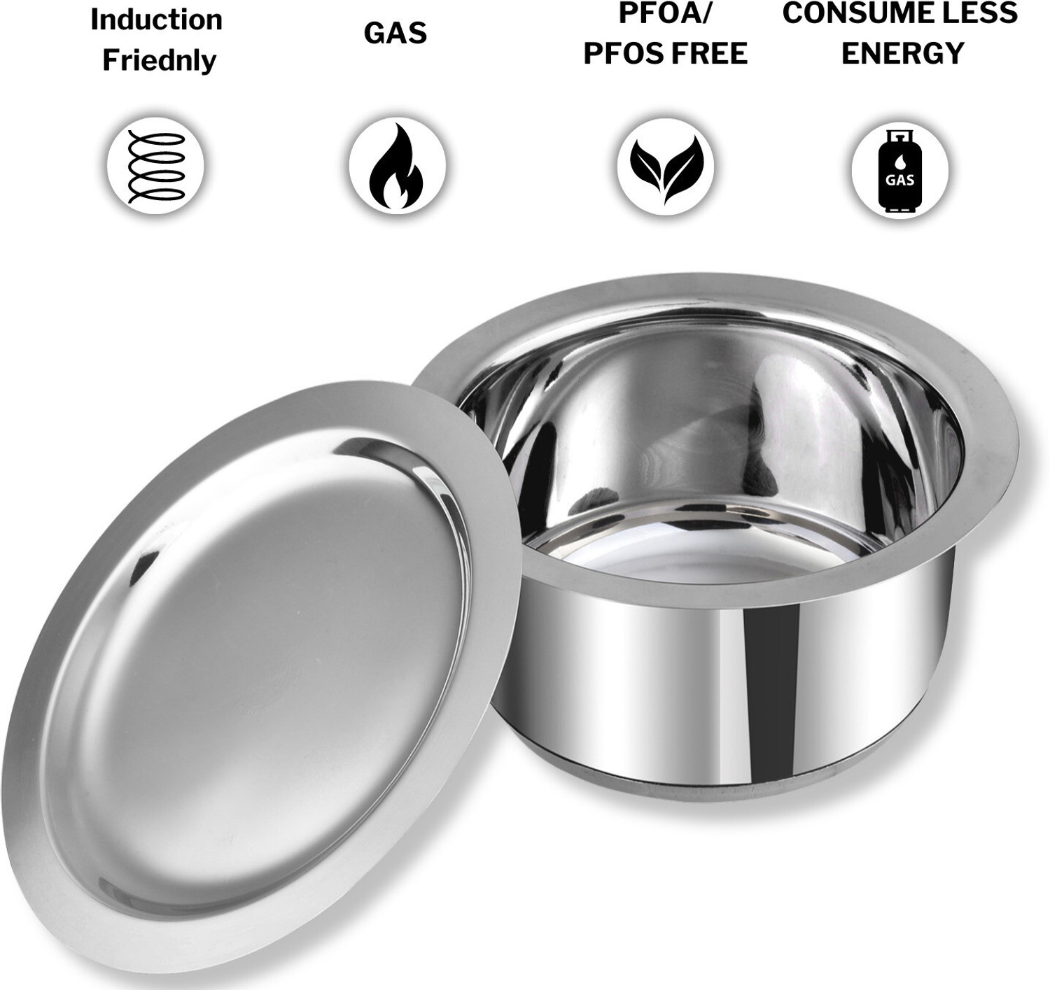 Image of VINOD Stainless Steel Set Of 3 Capsule Bottom Tapeli,Patila,Cooking Bowl,Cookware Set Tope /Bhagona /Patila with Lid 1.4 l,, 1.8 l, 2.2 L capacity 11 cm, 12 cm, 13 cm diameter