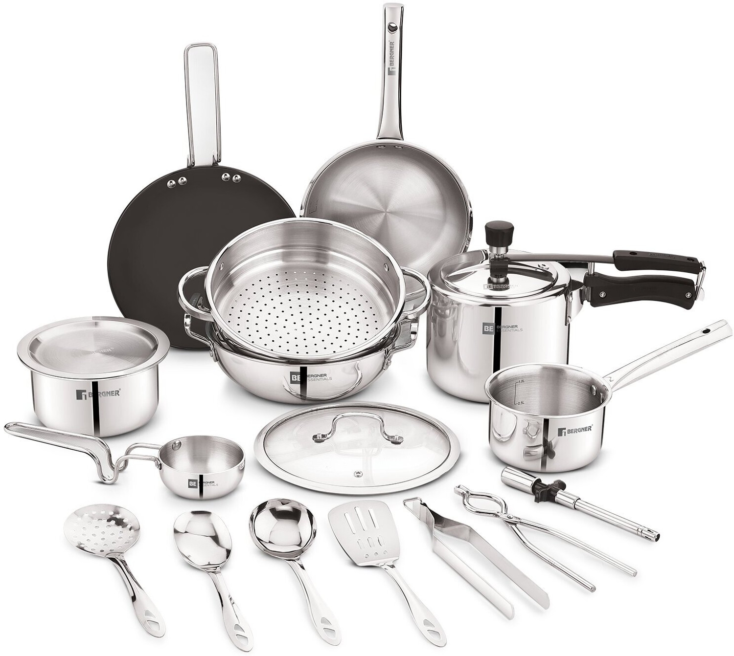 Image of BERGNER 17 Pcs Marriage Set, Triply Cookware Set, Consumes Less Oil, Healthy Cooking, Induction Bottom Cookware Set