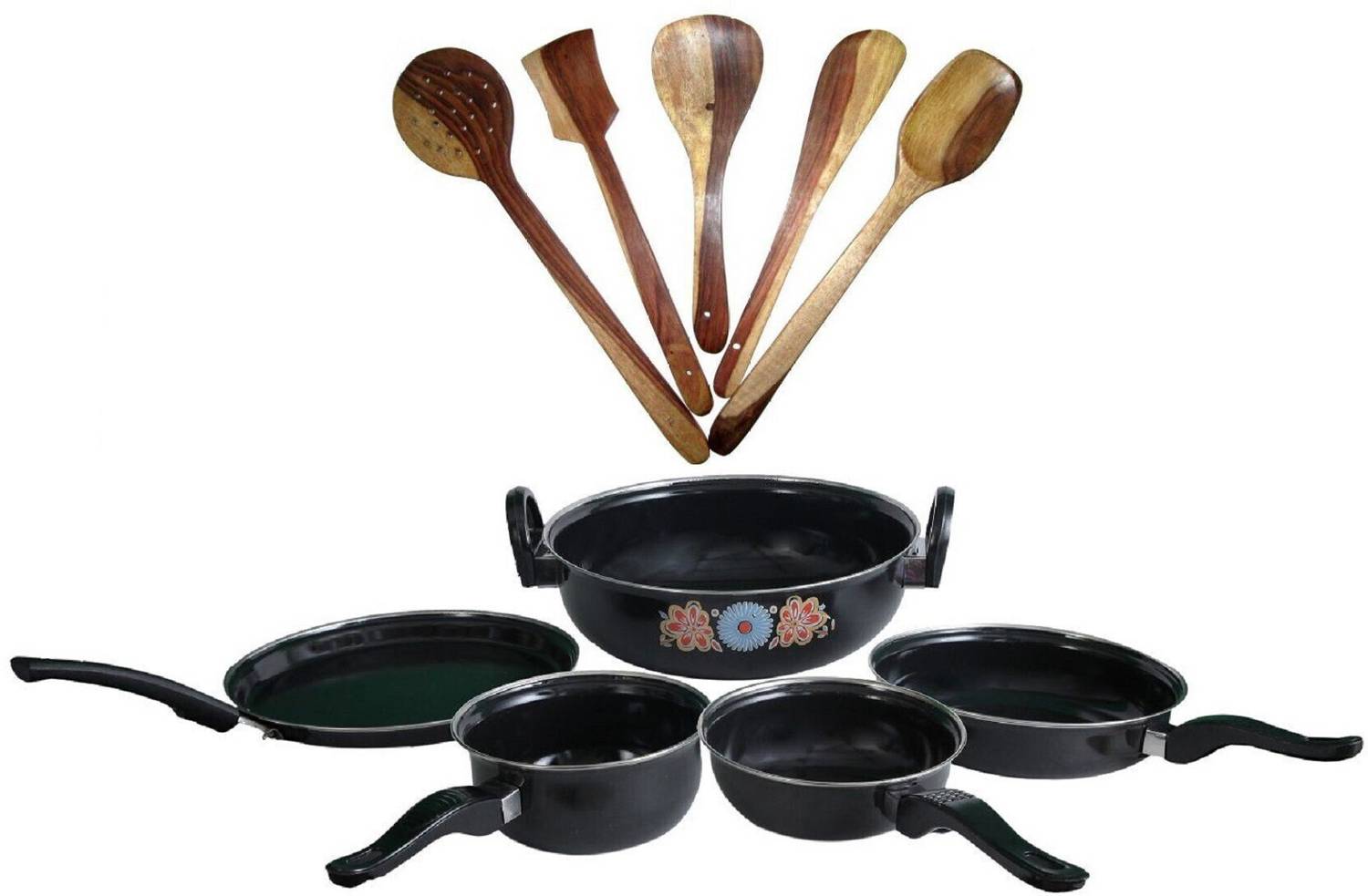 HouseOfCommon Easy Cook Induction Bottom Non-Stick Coated Cookware Set — Kadai & Handi
