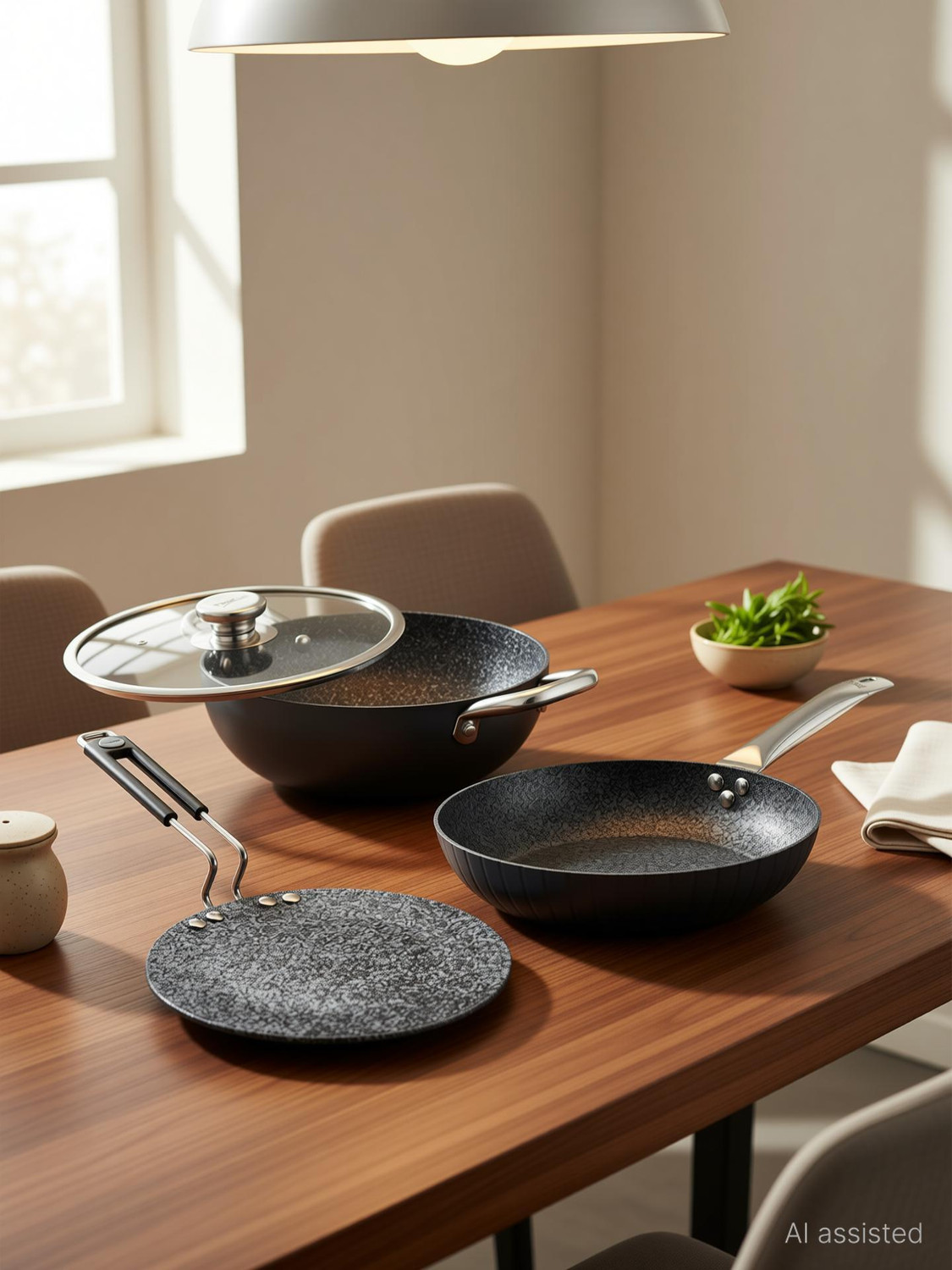 Image of Prestige Durastone BYK 6 Layers coating Set-Tawa-24.5cm+Kadai-24cm+Fry Pan-24cm Induction Bottom Non-Stick Coated Cookware Set
