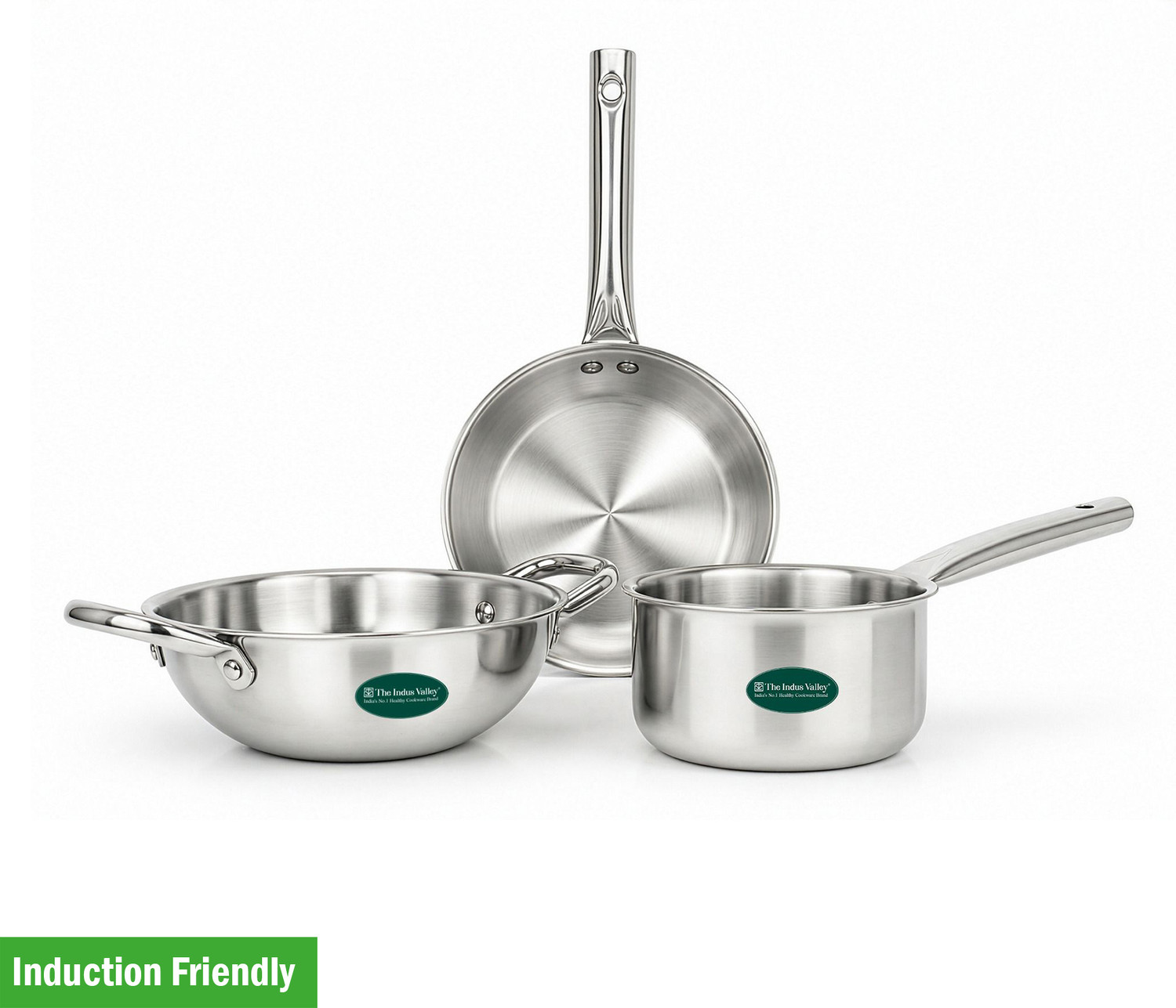 Image of The Indus Valley Triply Cookware Combo set of 3 Induction Bottom Cookware Set