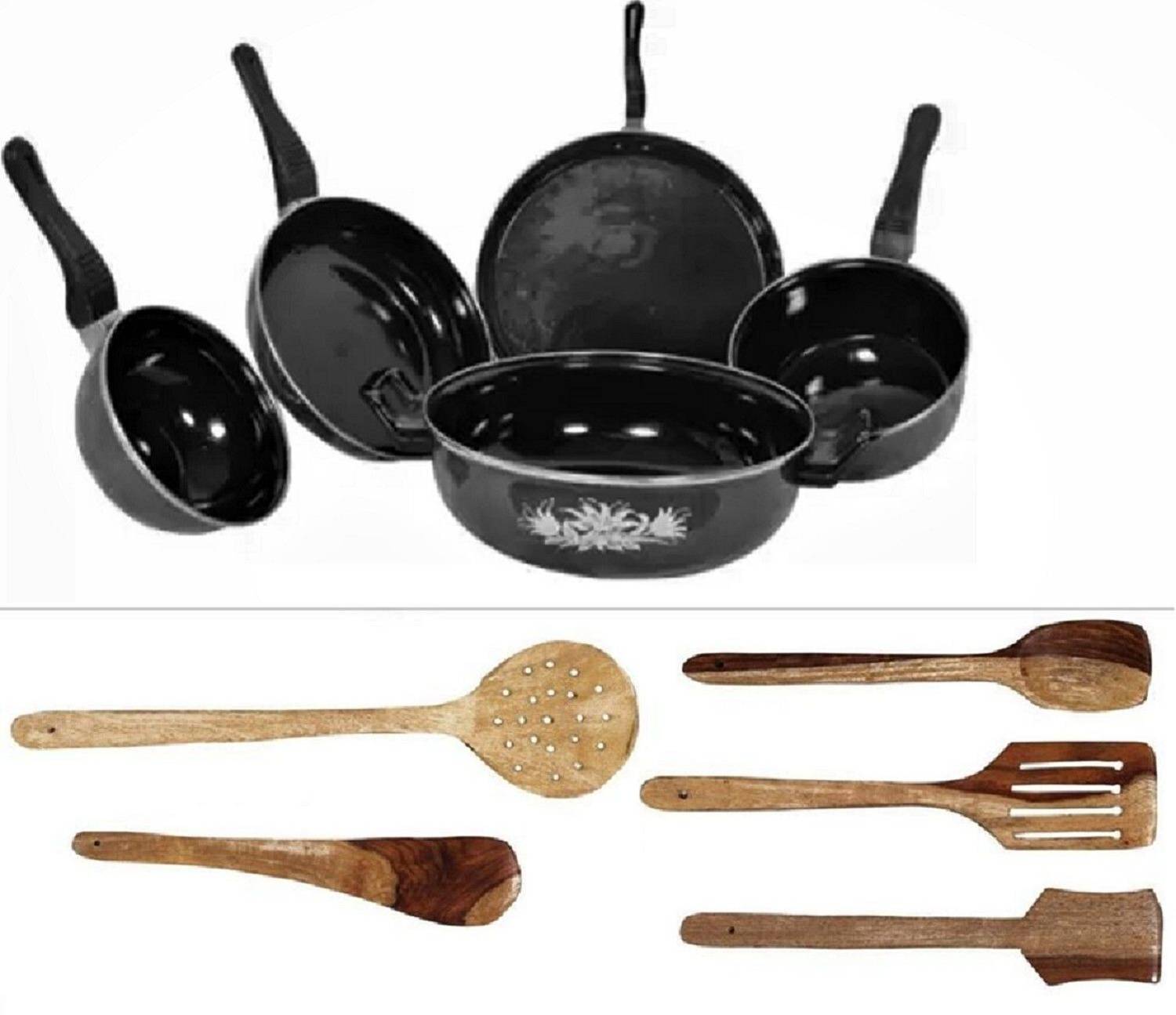 MY STORE Induction and Gas compatible Induction Bottom Non-Stick Coated Cookware Set — Kadai & Handi