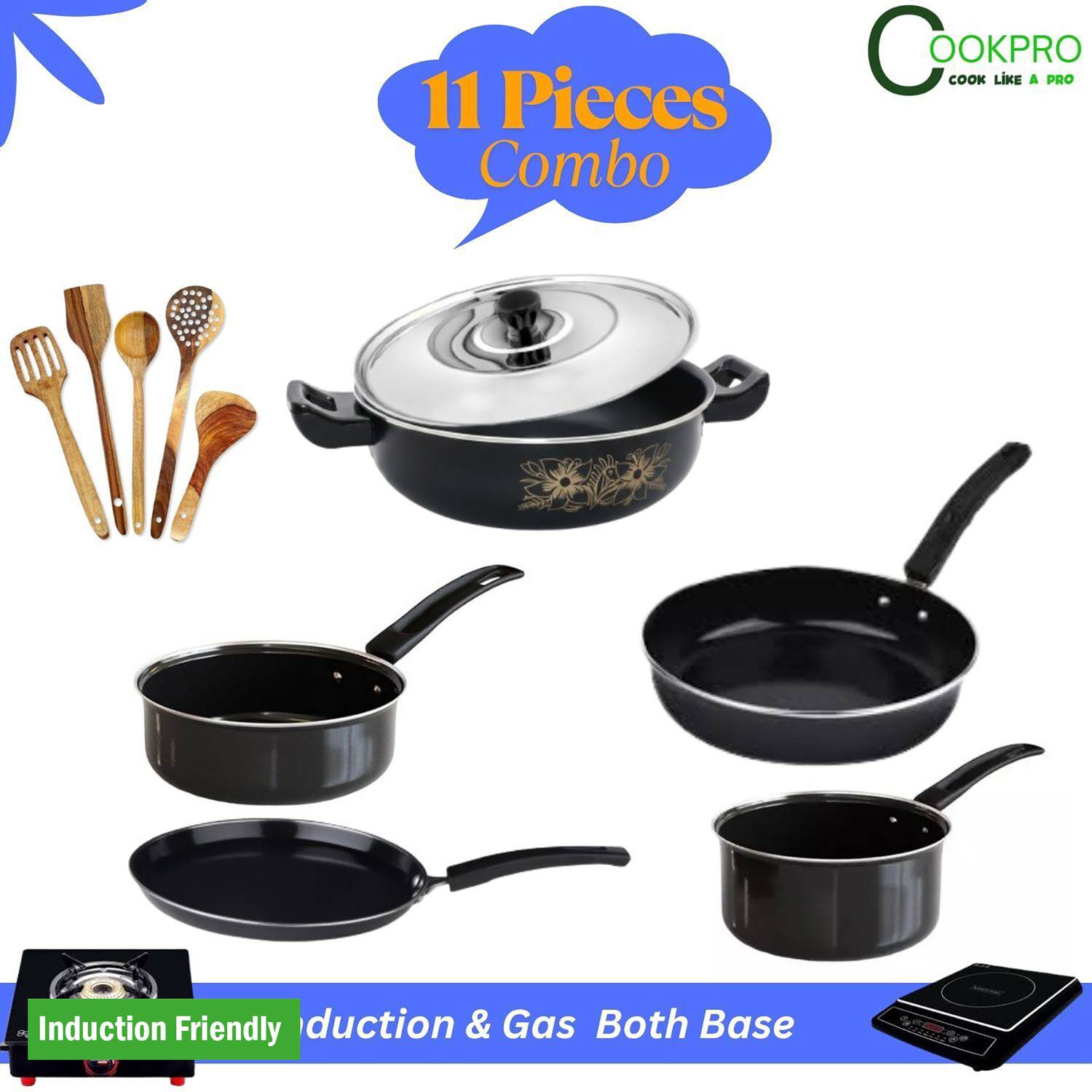 cookpro Cookpro Deluxe Non-stick(Natural Iron) Best Kitchen Cookware with spatula set Induction Bottom Non-Stick Coated Cookware Set