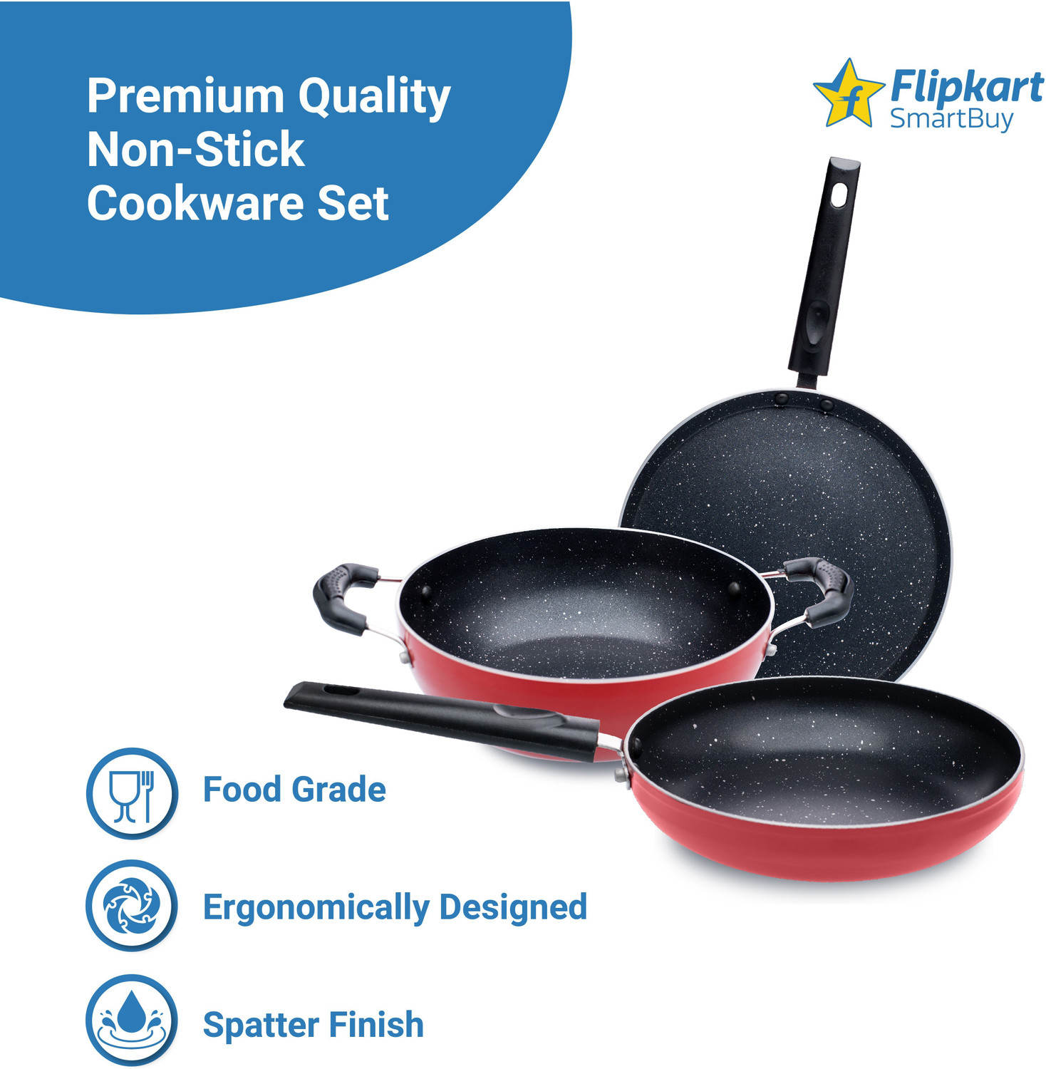 Image of Flipkart SmartBuy Non-stick PFOA Free Non-Stick Coated Cookware Set (Aluminium, 3 - Piece)
