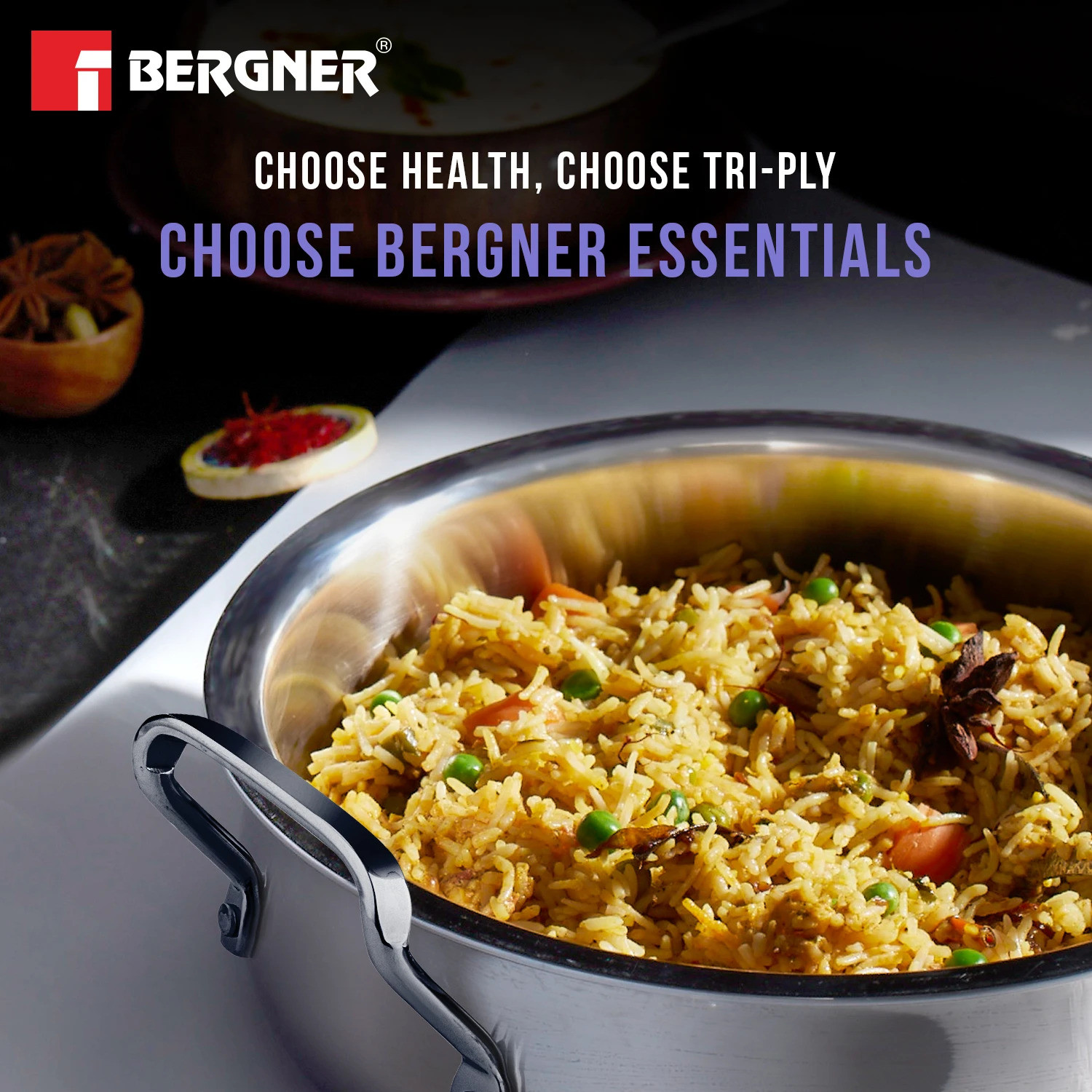 Image of BERGNER BE Essentials TriPro Tri-Ply 7 Pcs Cookware Set| Gifting Set| Triply Set Induction Bottom Cookware Set