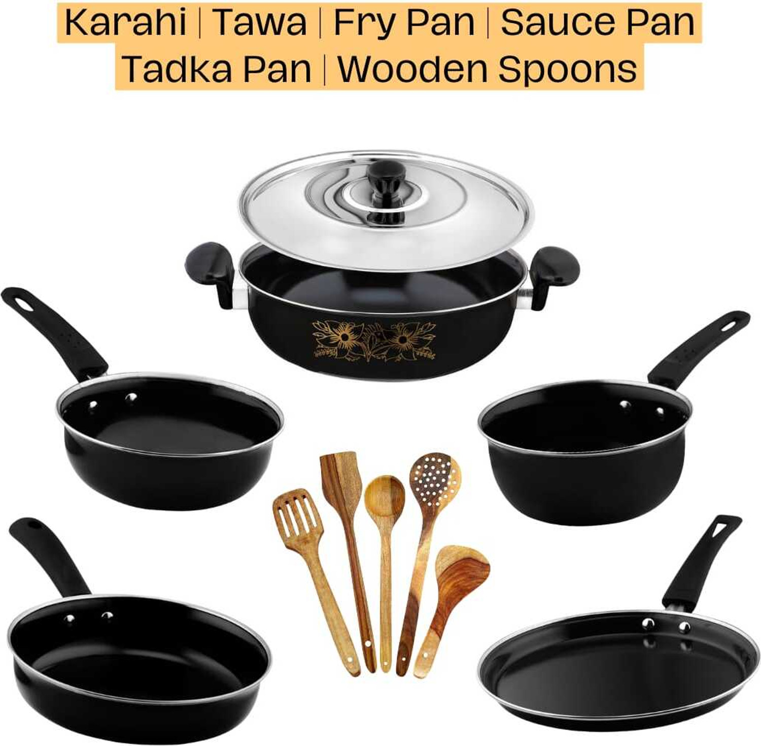 Image of cookpro Cookpro Luxury ( 5 pcs cookware set with 5 pcs multipurpose spatula set Induction Bottom Non-Stick Coated Cookware Set