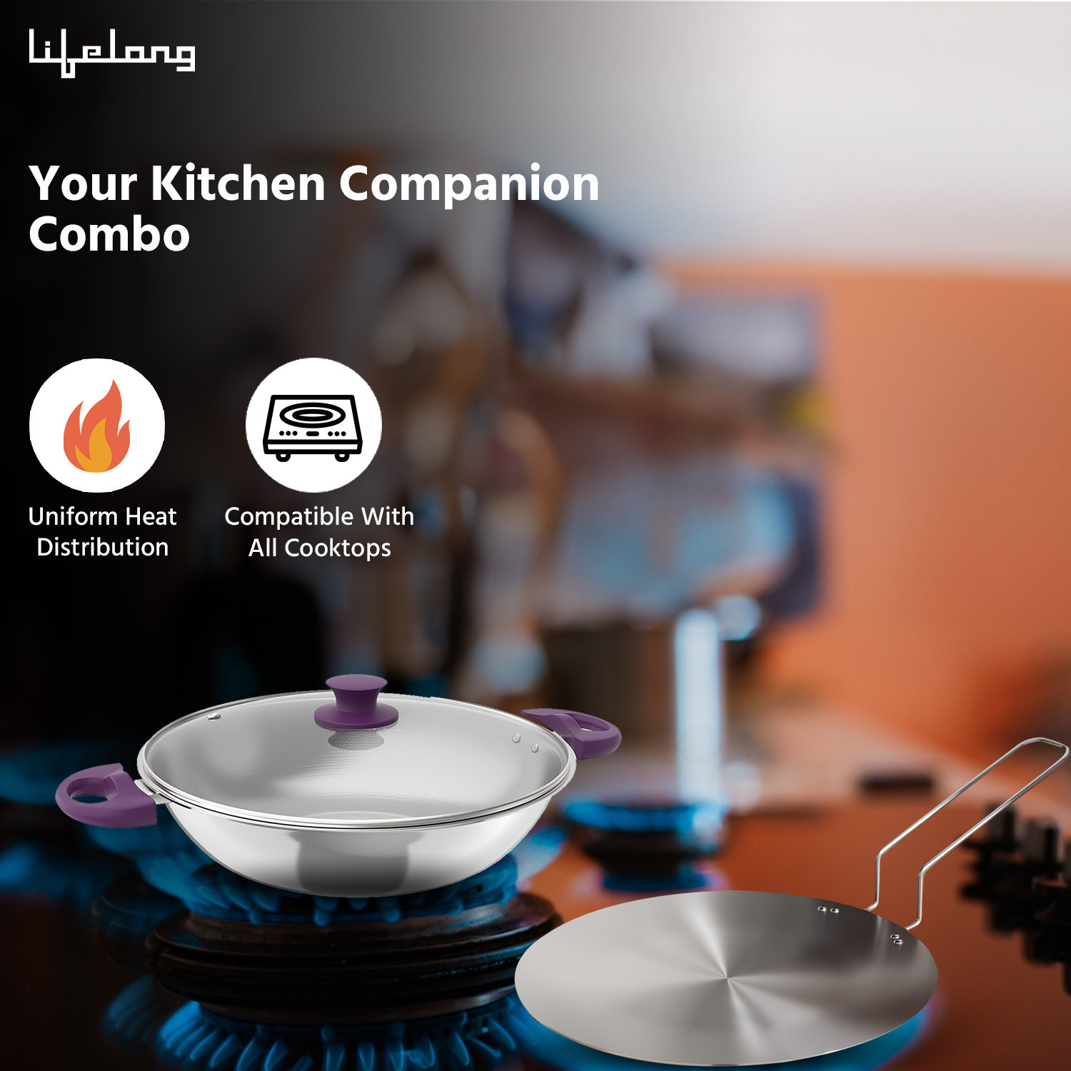 Image of Lifelong LLTPC4 Combo Kadhai (22 CM), Roti Tawa Induction Bottom Cookware Set