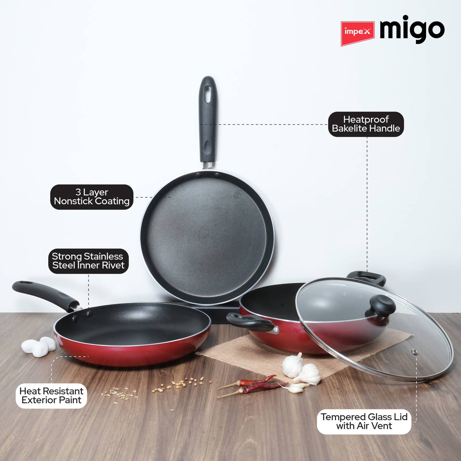 IMPEX FKT SET MAROON (M) Non-Stick Cookware Set - Image 3