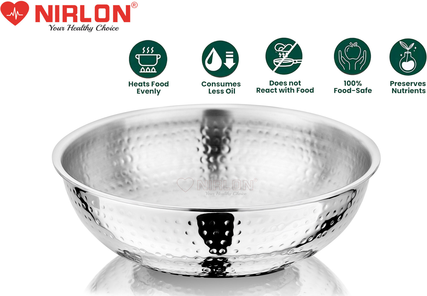 Image of NIRLON Hammered Triply Steel Cookware Tasla Set of 2 22cm-2.1L with Glass Lid Induction Bottom Cookware Set