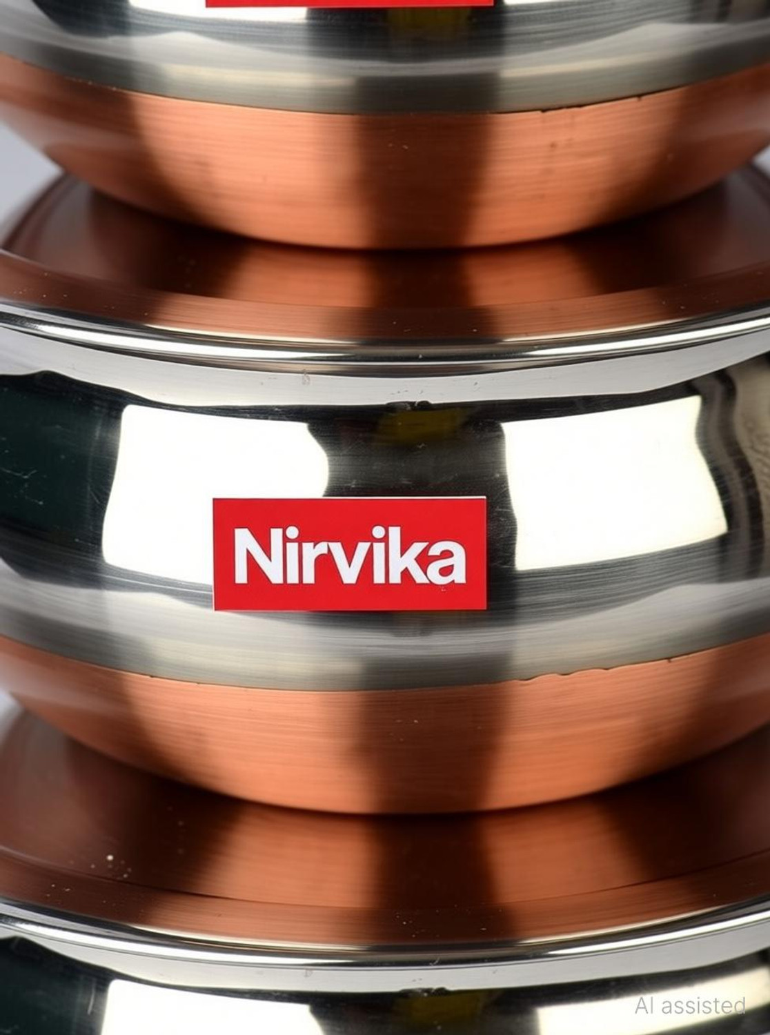 Image of Nirvika Stainless Steel Serving Bowl Copper Bottom Handi Set with Lid / Cookware Set /Dinner serving bowl patila