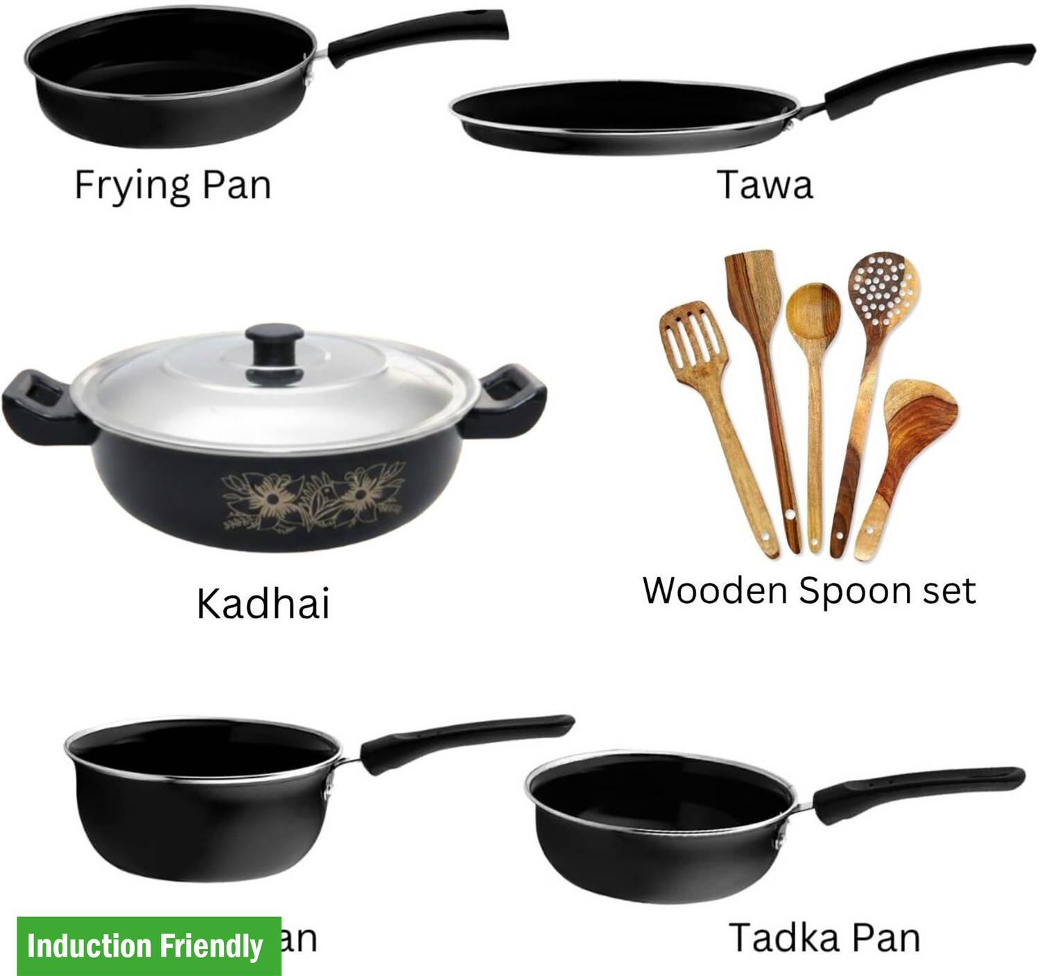 cookpro Cookpro Deluxe Non-stick(Natural Iron) Best Kitchen Cookware with spatula set Induction Bottom Non-Stick Coated Cookware Set
