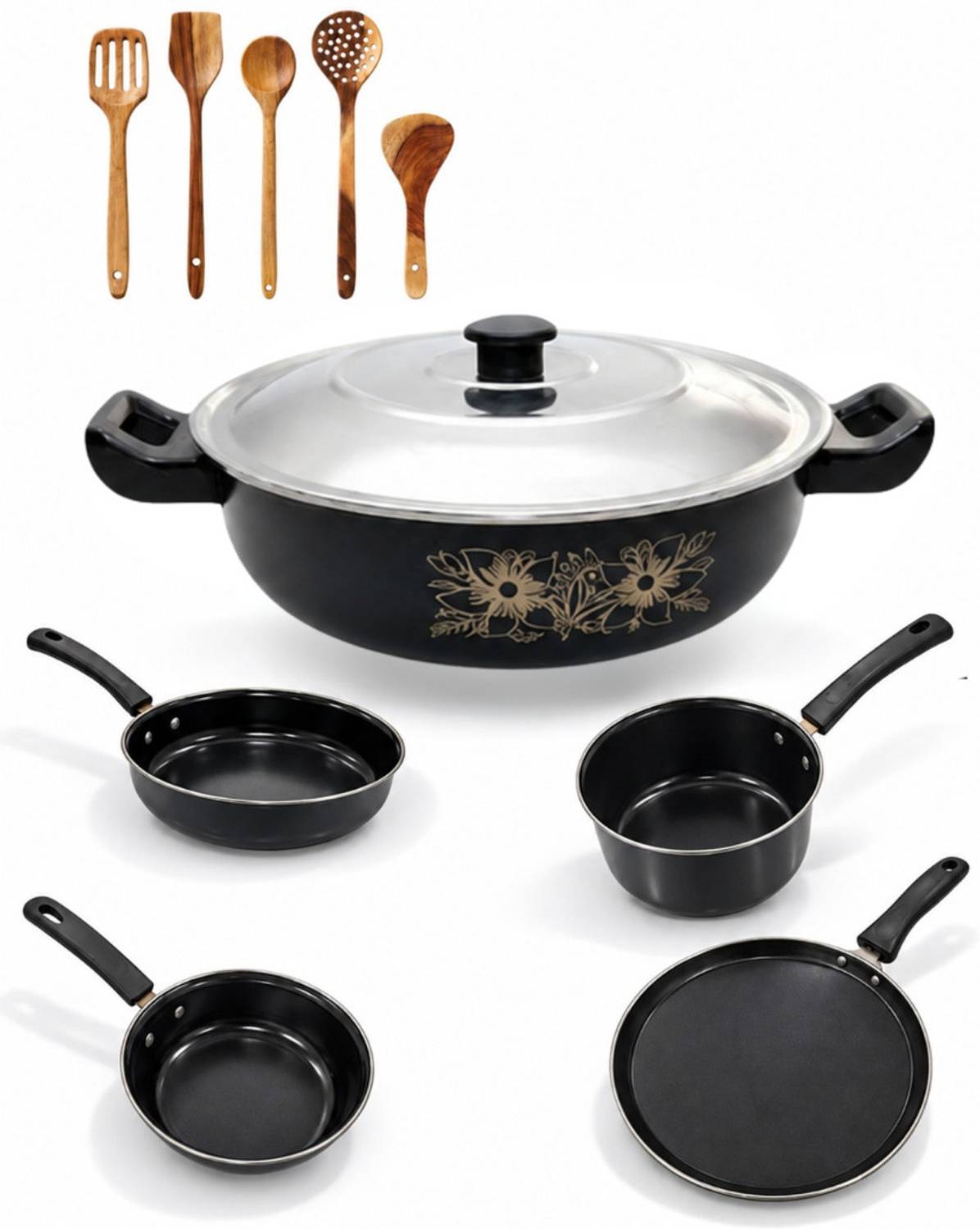 cookpro Cookpro Deluxe Non-stick(Natural Iron) Best Kitchen Cookware with spatula set Induction Bottom Non-Stick Coated Cookware Set