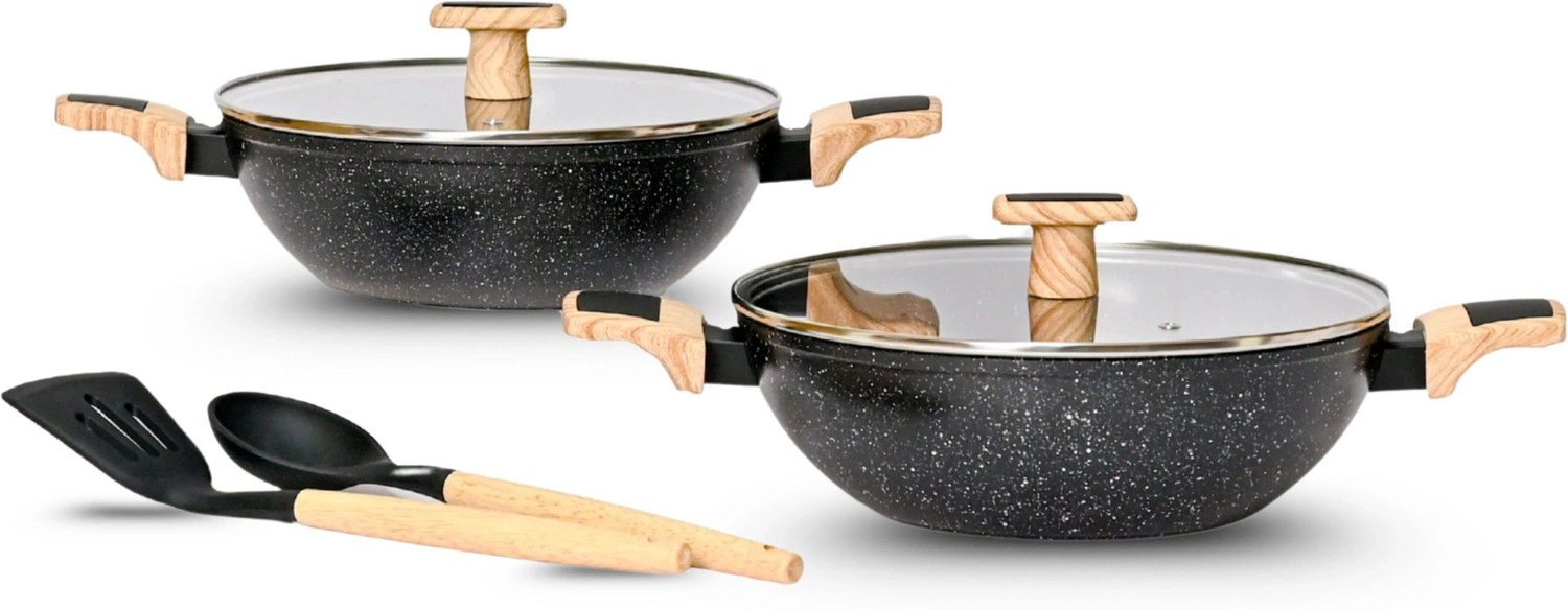 Image of Kreme Ceracook Granite Ceramic Kadhai Cookware Set of 2pcs Induction Bottom Cookware Set