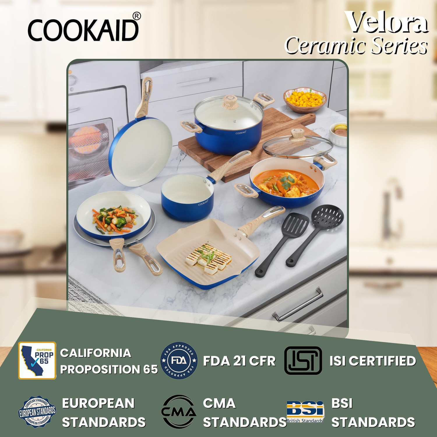 Image of Cook Aid Ceramic Non stick Coating Cook and Serve Induction Bottom Non-Stick Coated Cookware Set
