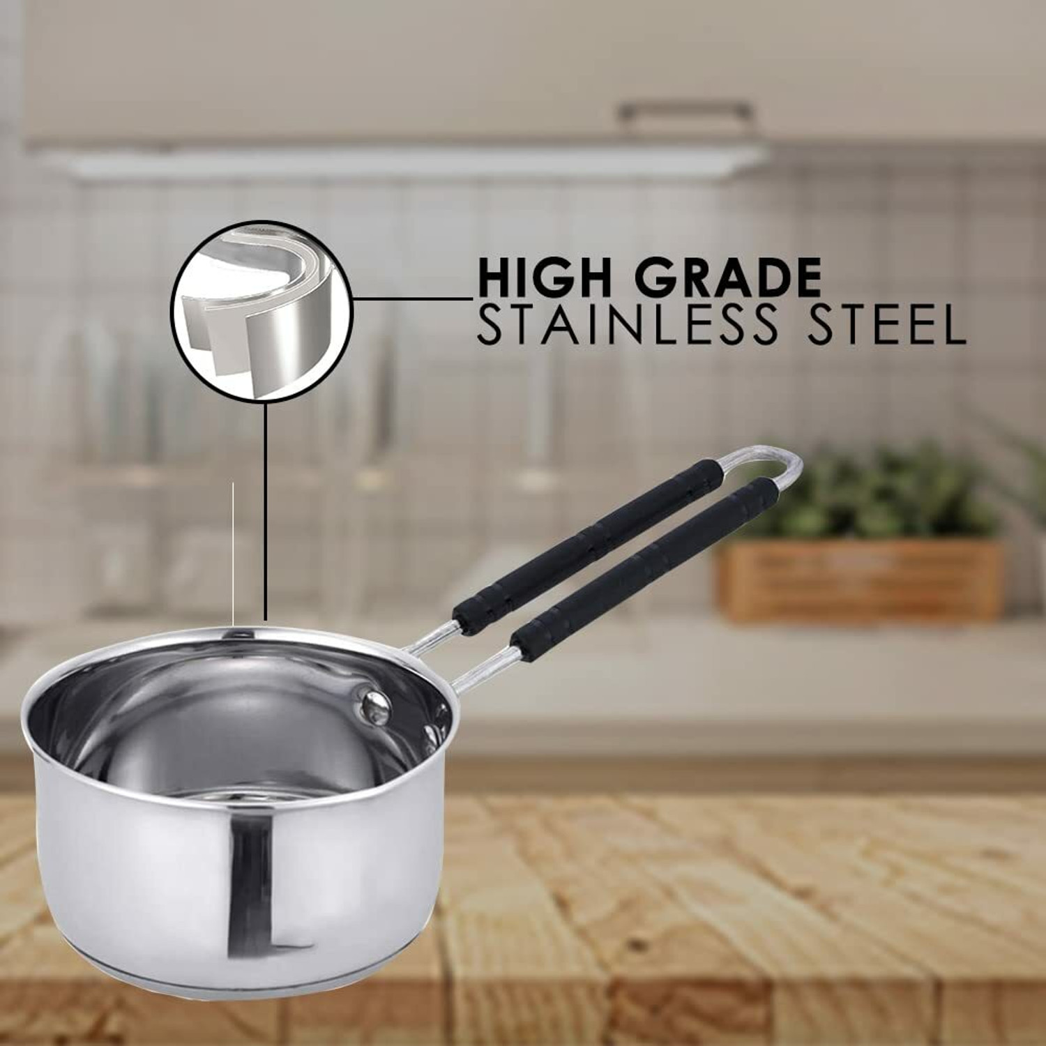 Image of Sprucezone Stainless Steel Sauce Pan, Flat Base, Tea Pan, Milk Pan, Tapeli Patila, Cookware Flat Pan 21 cm, 22 cm, 24 cm diameter 1 L, 1.5 L, 2 L capacity