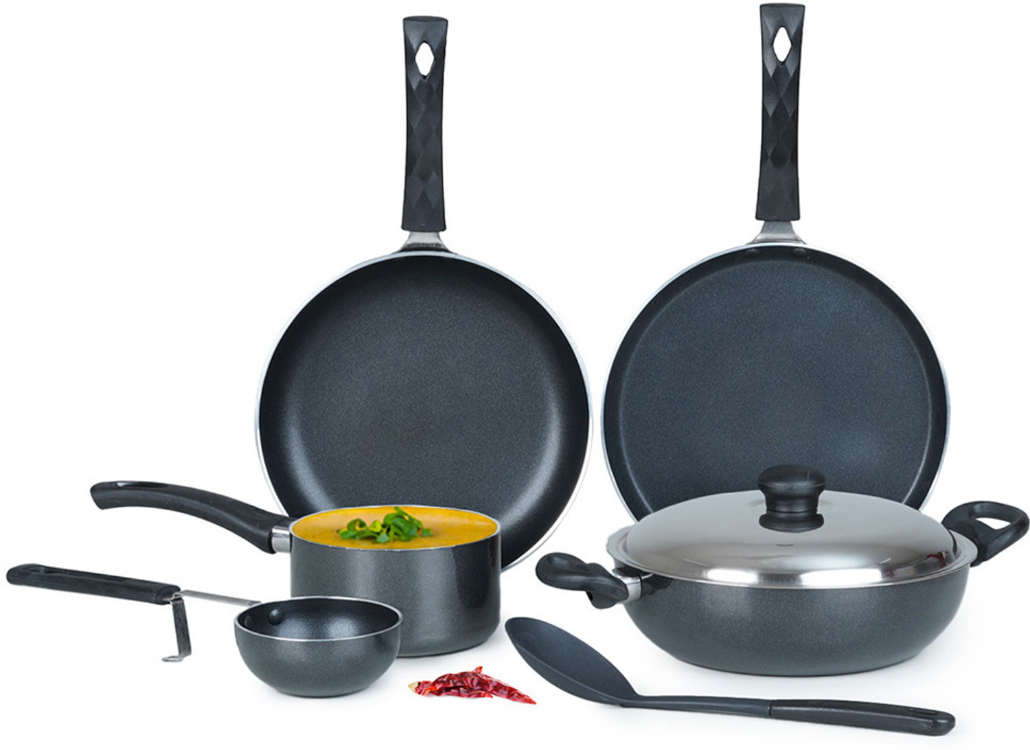 Image of Kreme Kitchen Starter Kit Non-Stick Coated Cookware Set (Aluminium, 7 - Piece)