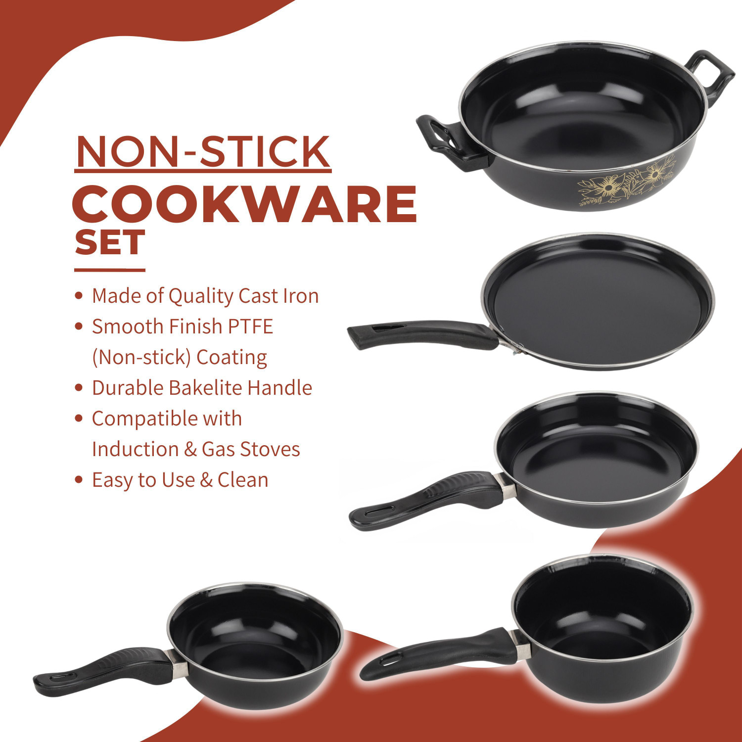 Image of DOXMO Dura Non Stick Gas and Induction Compatible Induction Bottom Non-Stick Coated Cookware Set