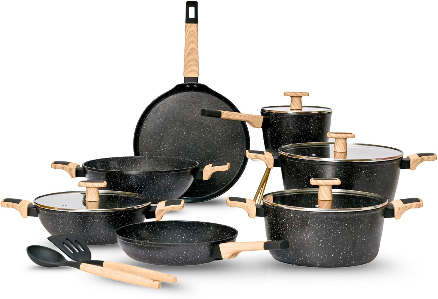 Image of Kreme Ceracook Granite Ceramic Cookware Set of 7pcs Induction Bottom Cookware Set