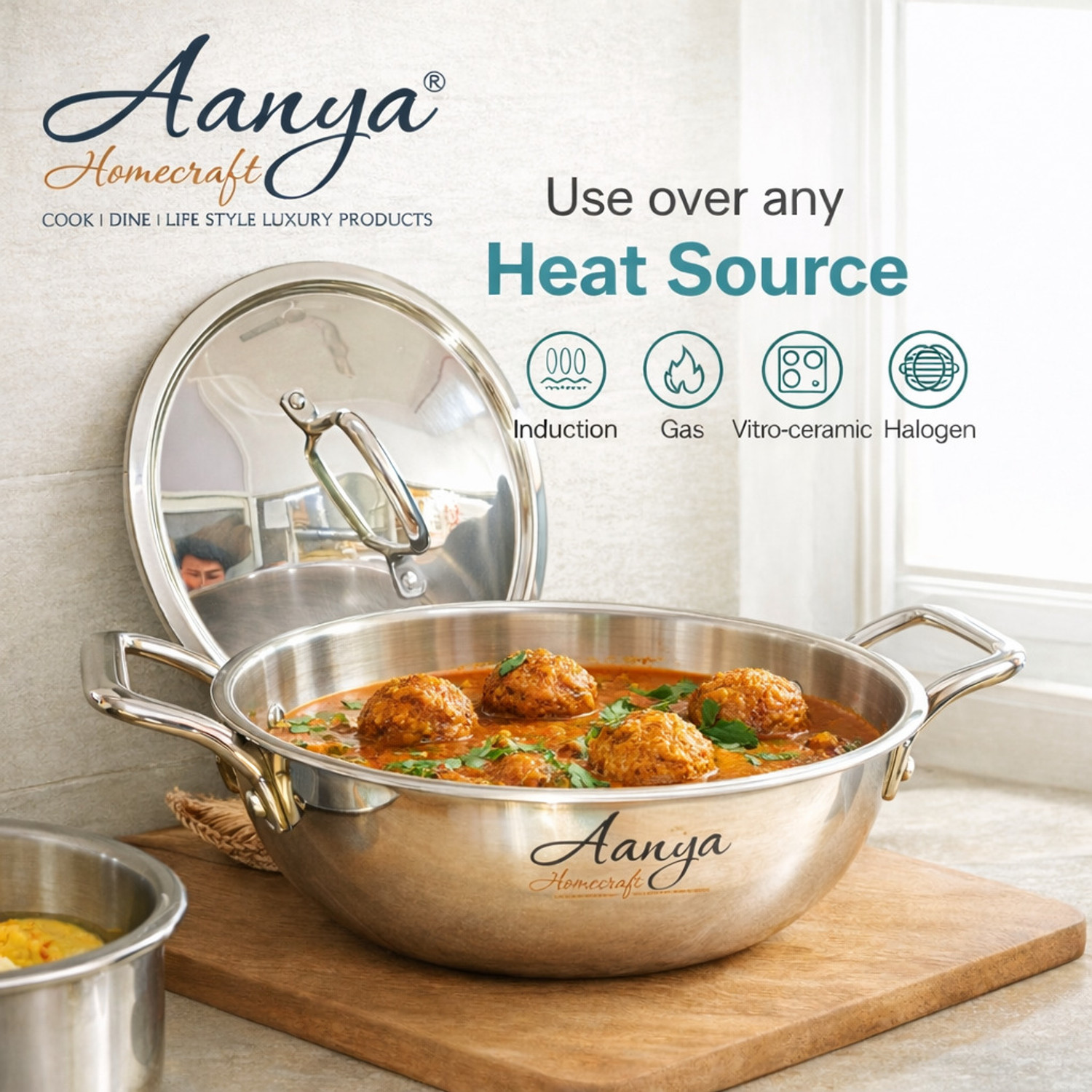 Image of Aanya Homecraft Smart Cook 4 pcs Tri-Ply Stainless Steel Induction Bottom Cookware Set
