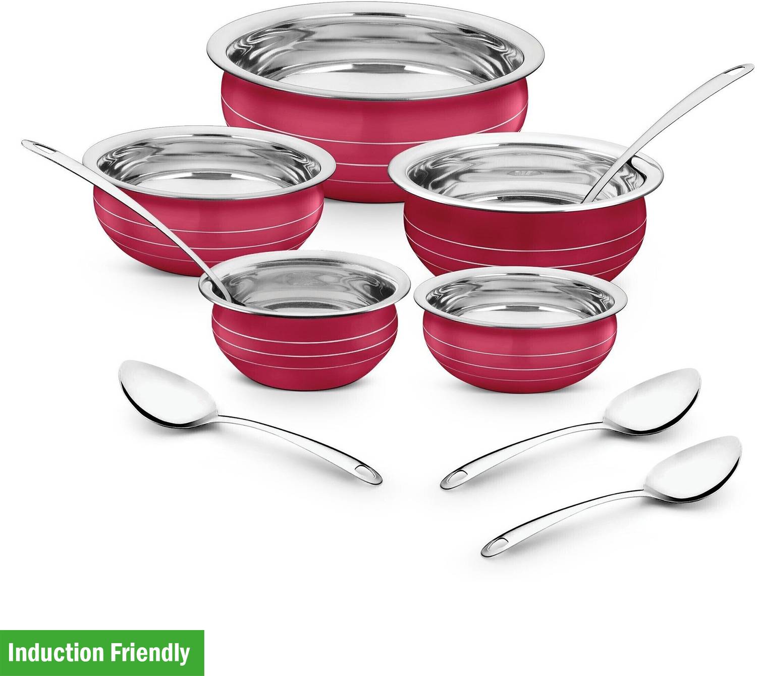 Classic Essentials by Classic Essentials Red Coloured Handi/patila/bhagona/biryani cook & serve Induction Bottom Cookware Set